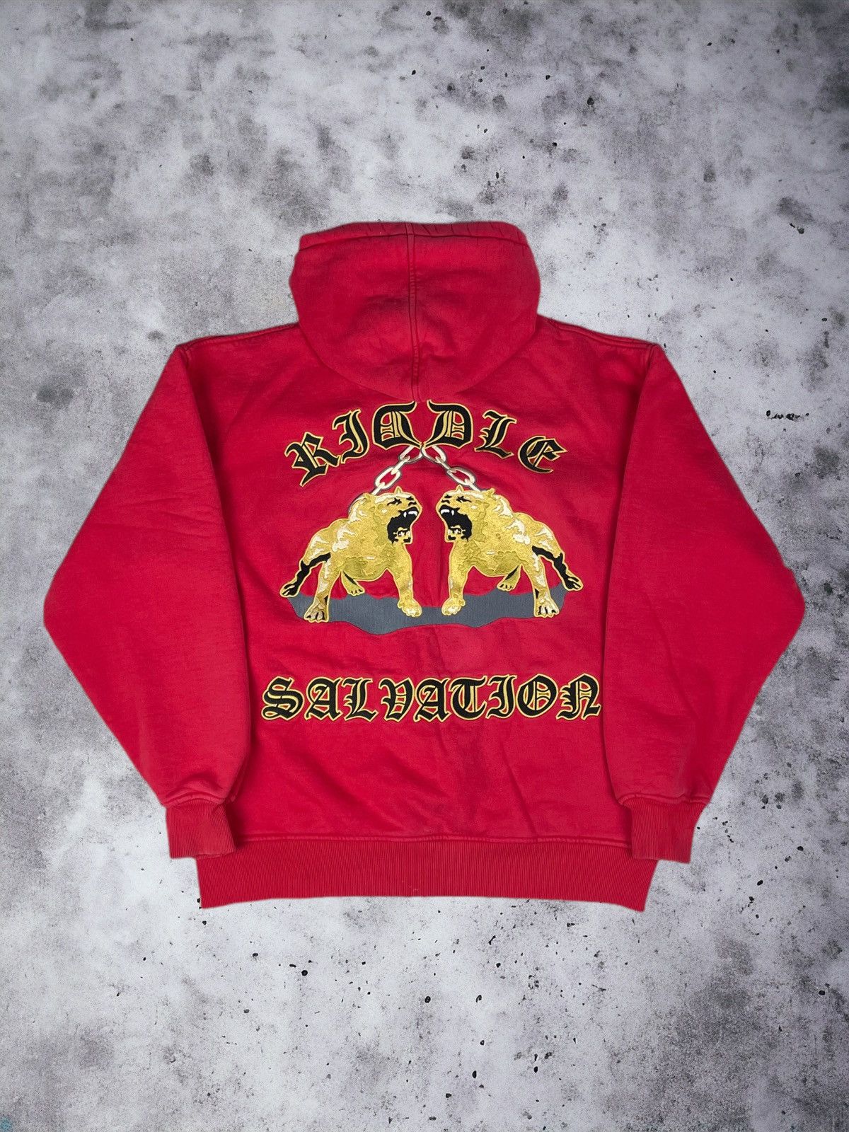 image of Jnco x Skategang Vintage Riddle Untld Pitbull Hoodie Zip Heavy Cotton in Red, Men's (Size XL)