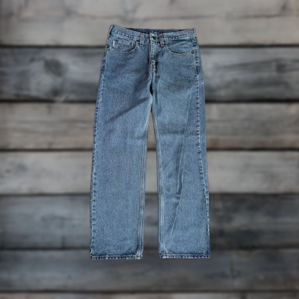 Carhartt VINTAGE Carhartt Jeans 32X32 Mens 5-Pocket Denim Straight Workwear Blue Logo Distressed Size US 32 / EU 48 - 1 Thumbnail
