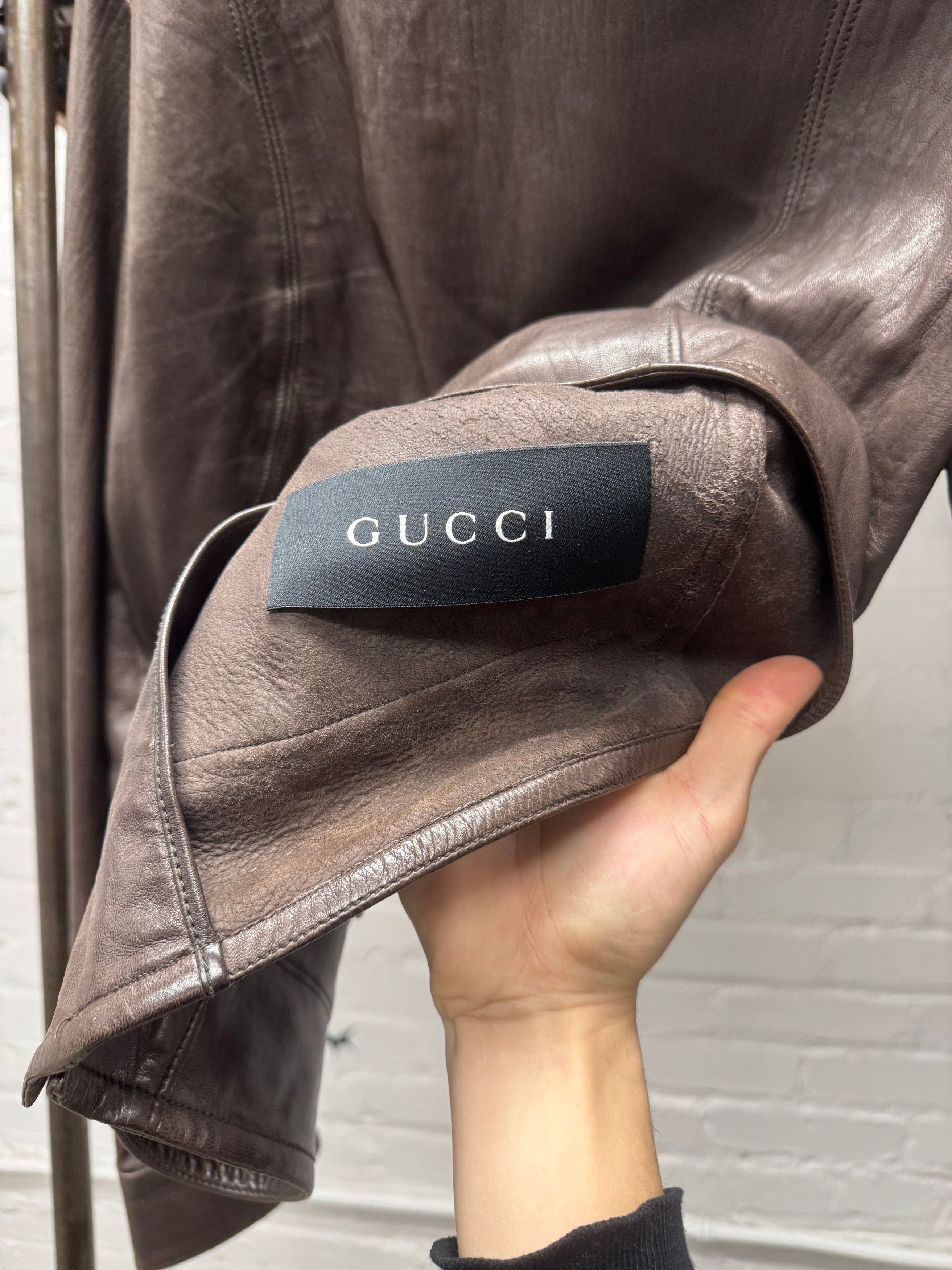 Gucci Gucci Lambskin Leather Brown ‘Pointe Collar’ Biker Jacket Size US S / EU 44-46 / 1 - 5 Thumbnail