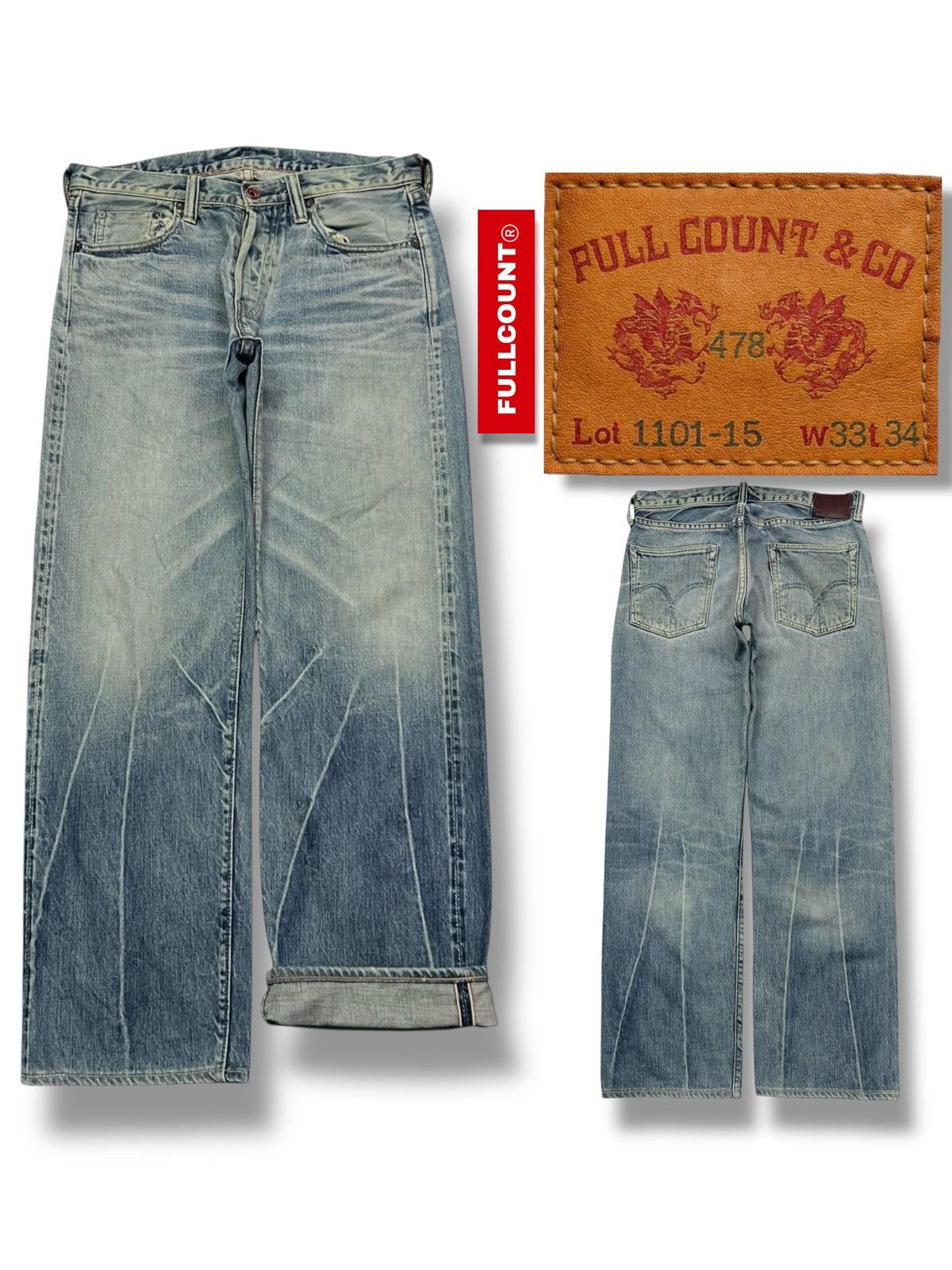 Full Count & Co. Vintage 00s Fullcount 1101-15 Selvedge Japanese Denim -W33 Size US 33 - 1 Thumbnail