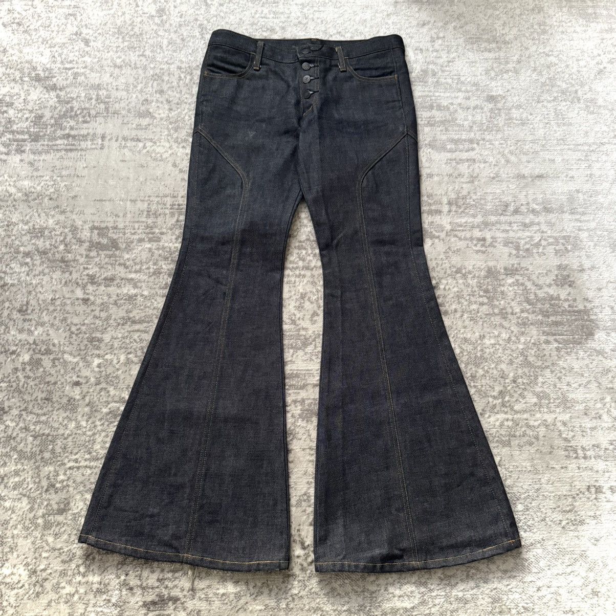 If Six Was Nine Early 2000's DeeDee Raw Denim Button Fly Bell Bottom Jeans Size US 34 / EU 50 - 3 Thumbnail