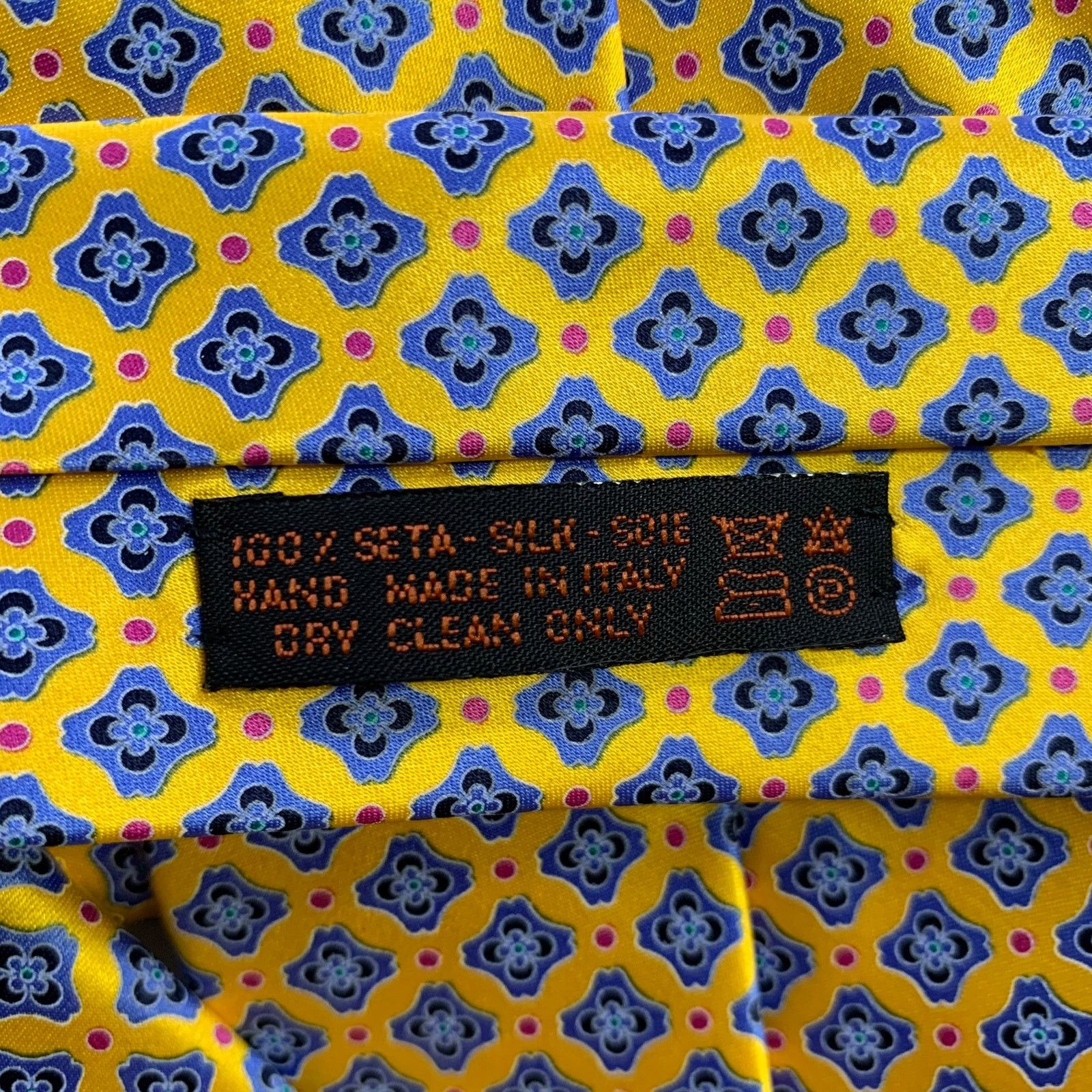 Dolcepunta DOLCEPUNTA Yellow Blue Floral Silk Tie Size ONE SIZE - 4 Thumbnail