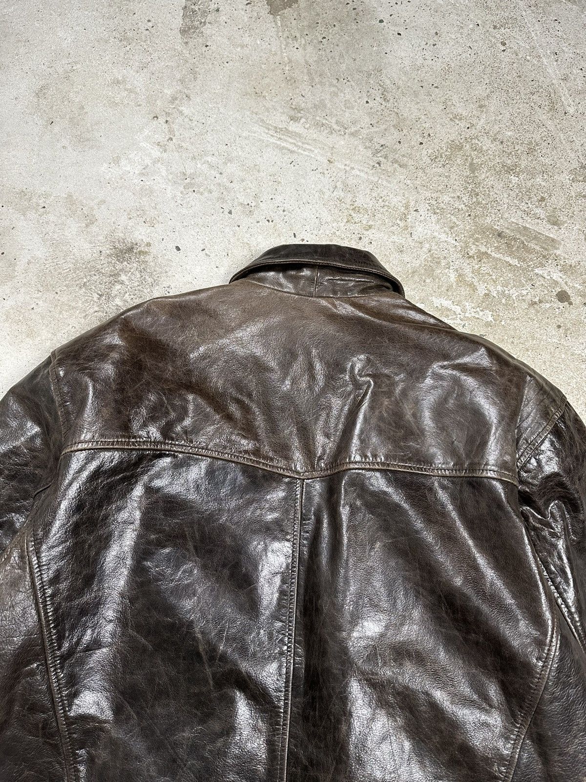 Genuine Leather × Vintage ‼️ Vintage 90s Brown Washed Leather Jacket Size US L / EU 52-54 / 3 - 15 Thumbnail