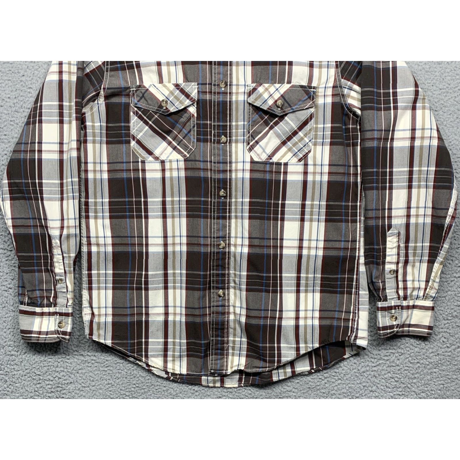 Vintage RUFF HEWN Men’s Long Sleeve Shirt Button-Up Brown/Cream Plaid Size L Size US L / EU 52-54 / 3 - 3 Thumbnail