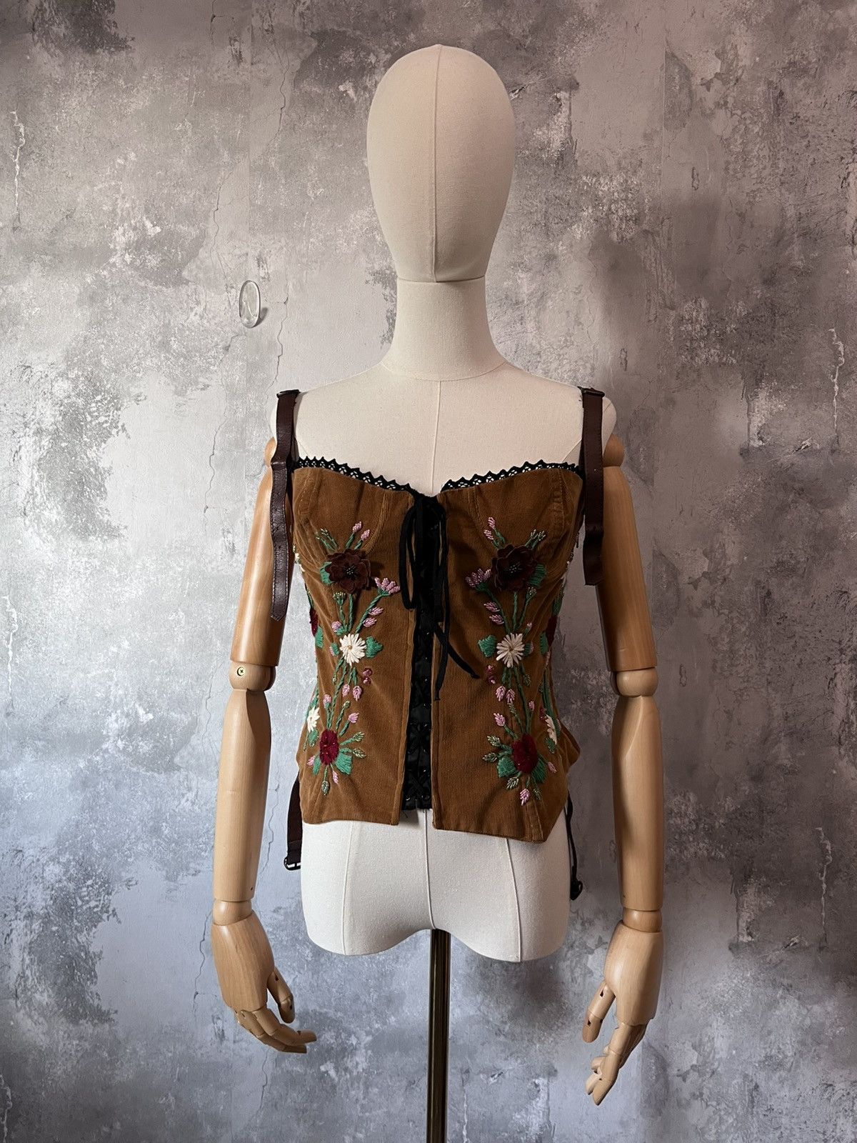 Dolce & Gabbana Dolce & Gabbana A/W 2002 Corduroy corset embroidery flower Size L / US 10 / IT 46 - 1 Thumbnail