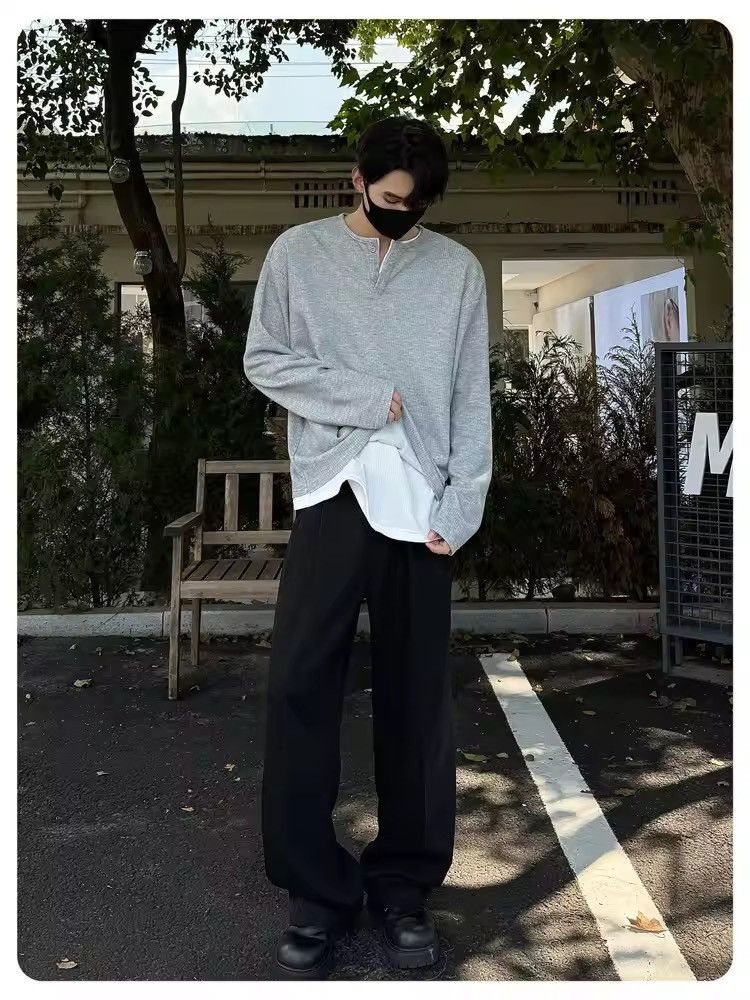 Japanese Brand Double Layer Patchwork Round Collar Long Sleeve Tee Size US XL / EU 56 / 4 - 8 Thumbnail