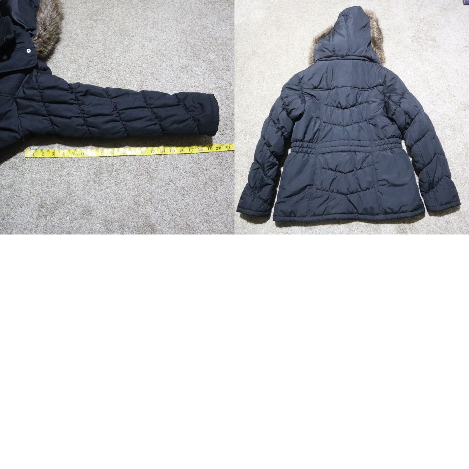 Faded Glory VINTAGE FADED GLORY Jacket Women M Black Bubble Hooded Fur Poly Fill Flax Glor y? Size M / US 6-8 / IT 42-44 - 8 Thumbnail
