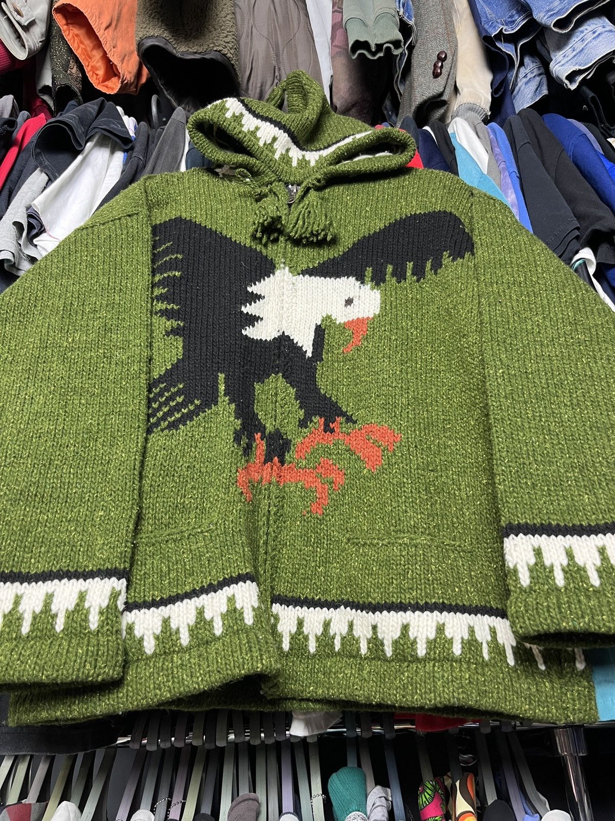 Native 1990s VINTAGE AMAZING HANDKNITTED EAGLE HOODED JACKET - 2281 Size US M / EU 48-50 / 2 - 3 Thumbnail