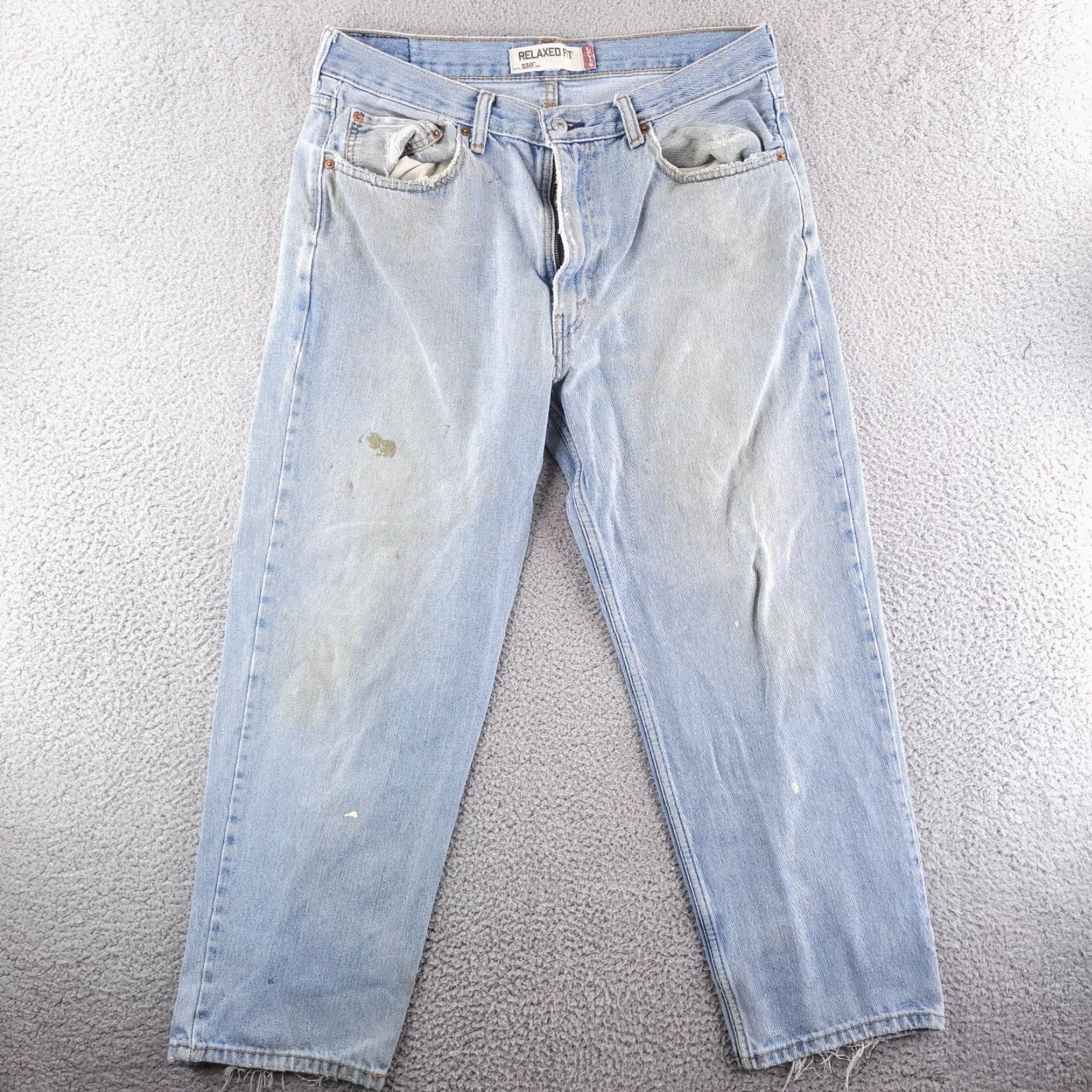 Levi's VINTAGE Levi's Jeans Mens 34x28 Blue Distressed Light Wash Workwear Button Inseam 28 Denim Cotton Straight Jeans Mens Blue Distressed 90s Theme? Size US 34 / EU 50 - 2 Thumbnail