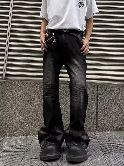 VIBE Street ripped corrugated Y2K pleated micro-flared jeans