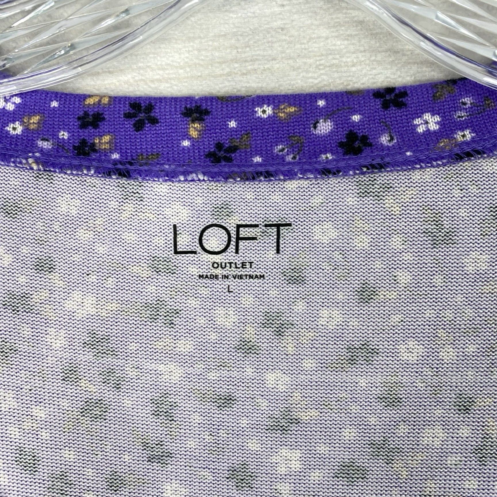 Ann Taylor Ann Taylor LOFT Blouse Top L Purple Micro Floral Knit Long Sleeve Scoop Neck Casual Boho Pattern Floral Women's Shirt) Size L / US 10 / IT 46 - 2 Thumbnail