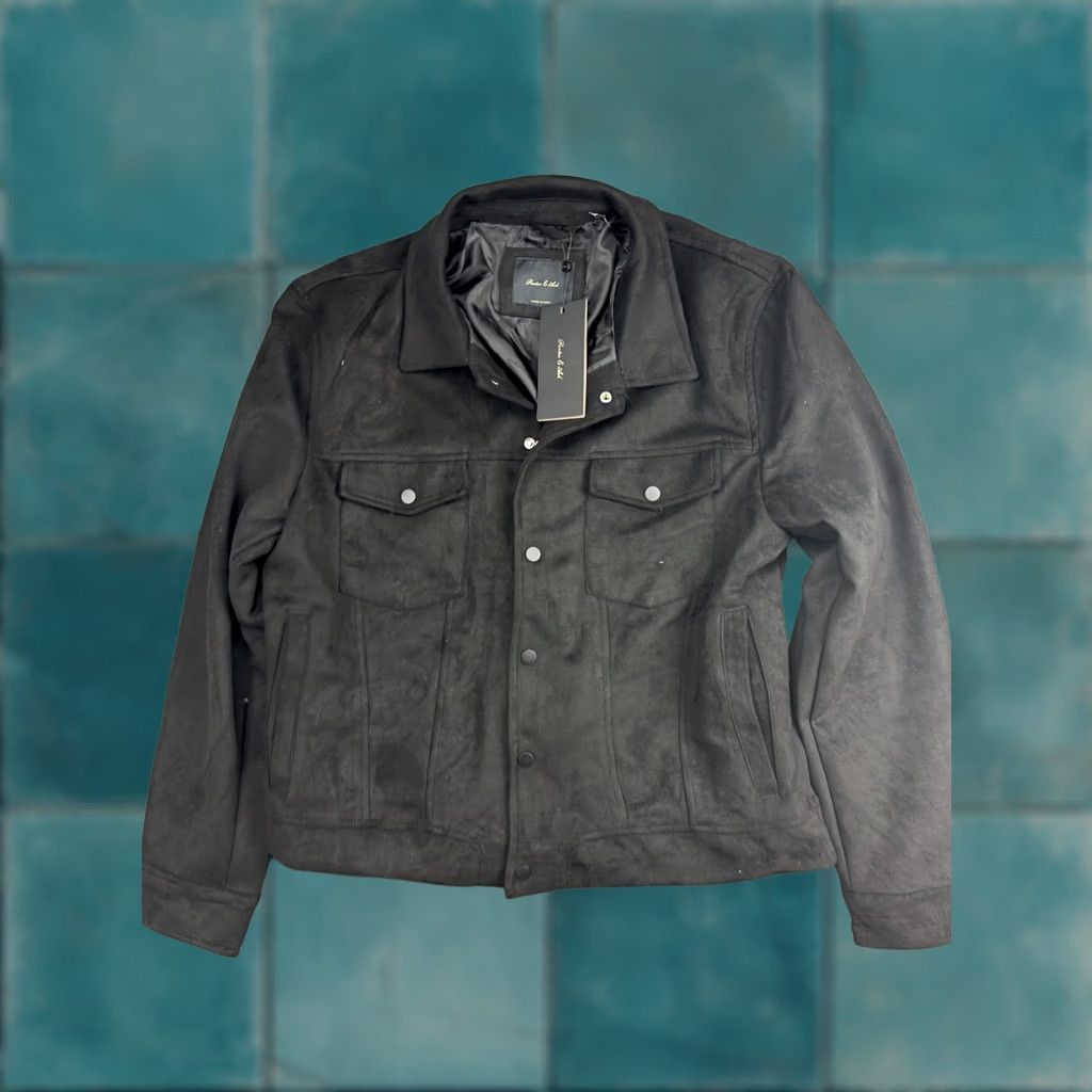 ASH Porter & Ash Jacket Mens Large Black Faux Suede Bomber Snap Front Pockets Lined Size US L / EU 52-54 / 3 - 1 Thumbnail