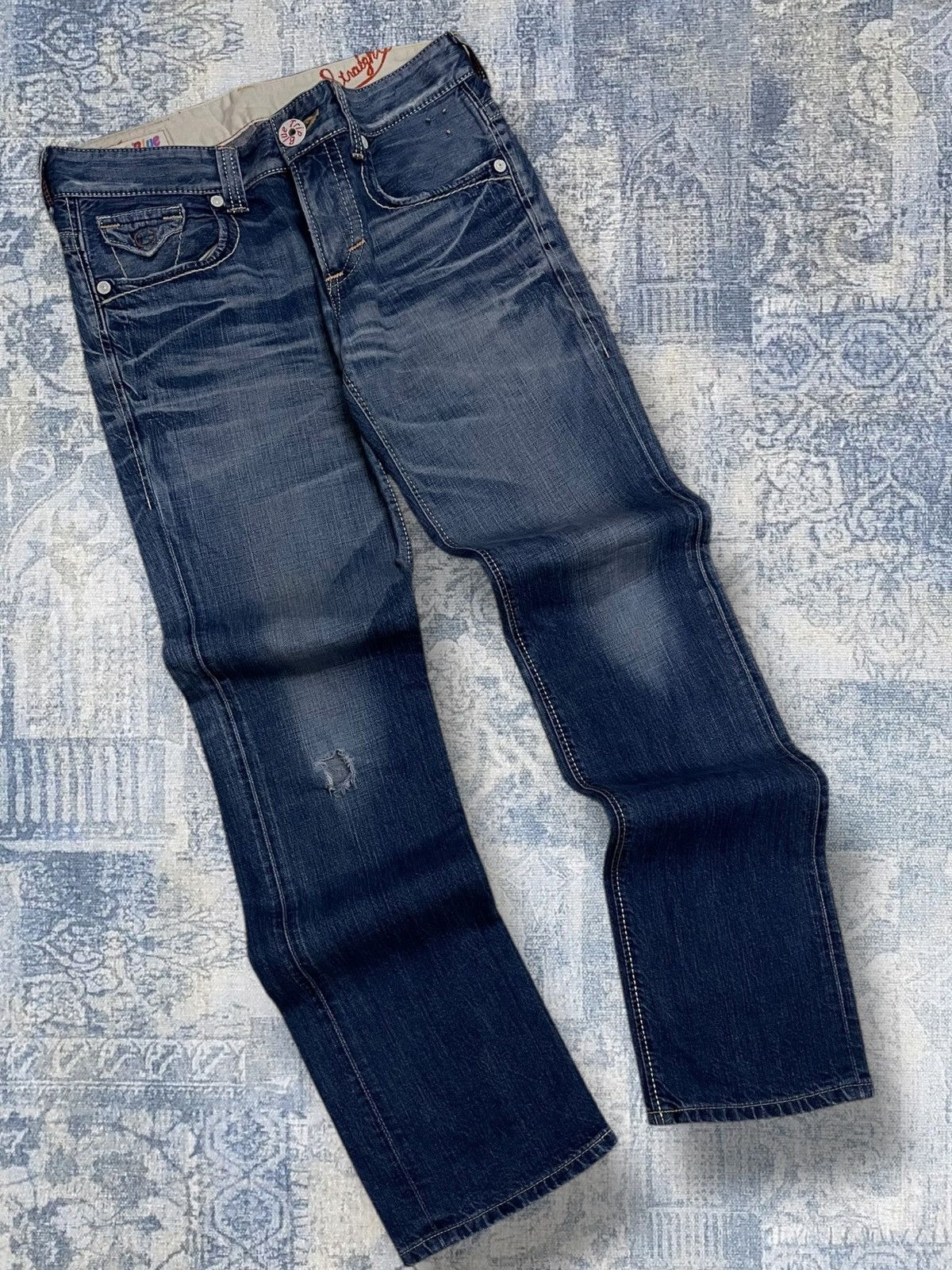 Edwin Vintage 90s Japan Designer Edwin Blue Trip Distressed Denim Size US 32 / EU 48 - 2 Thumbnail