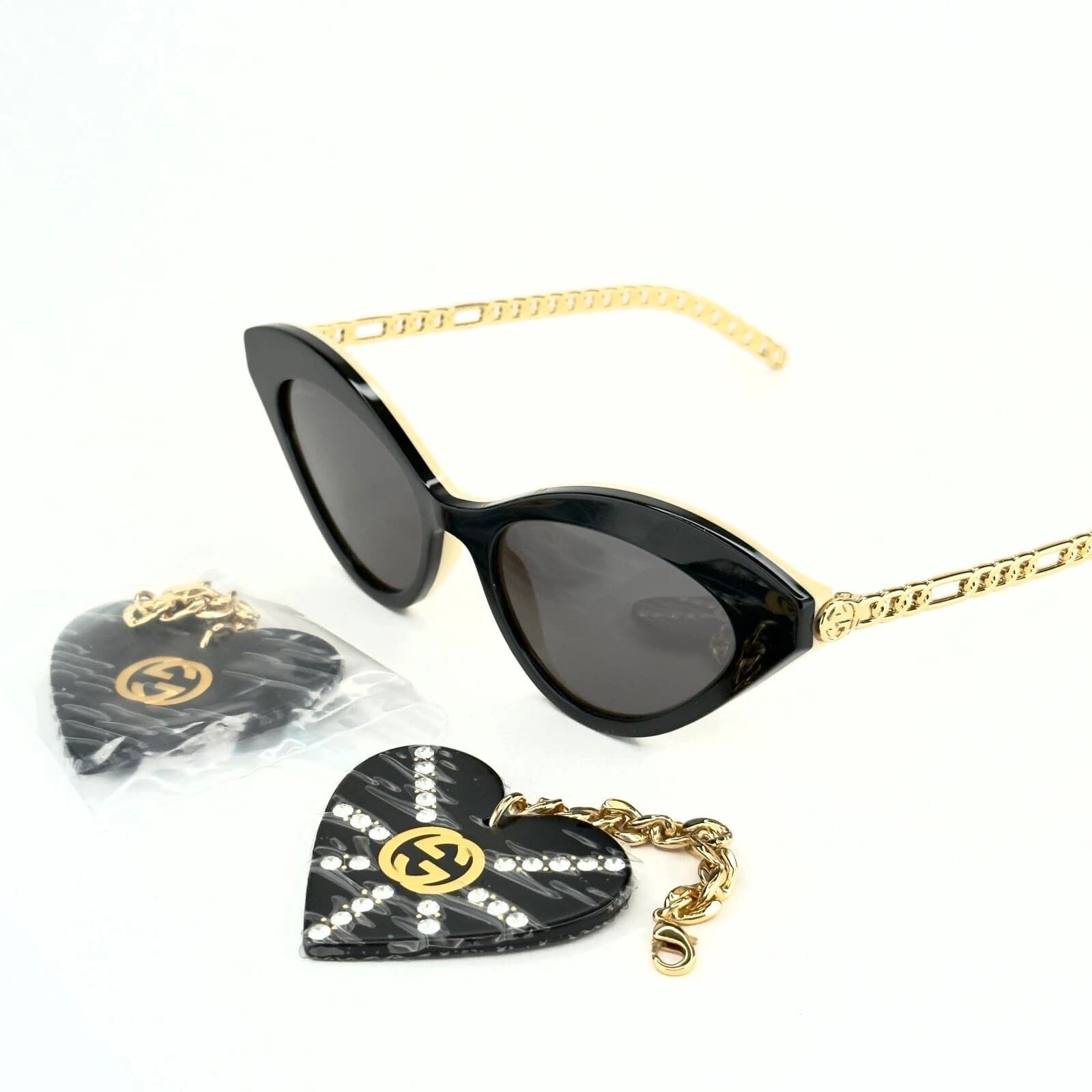 Gucci GUCCI GG0978S CHAIN 0978 Gold Black Crystal Heart 004 Size ONE SIZE - 2 Thumbnail