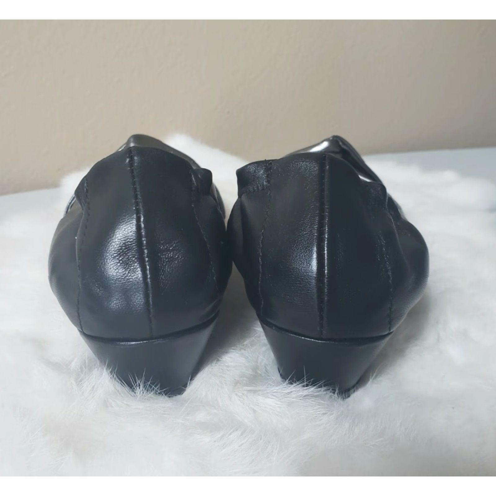 AGL AGL Peep Toe Leather Twist Front Ballet Flats-Size 35/6.5 Women Ballet Flat Black/Pewter Slip On Cushioned Metallic 1 1/2" Heel Size US 7 / IT 37 - 4 Thumbnail