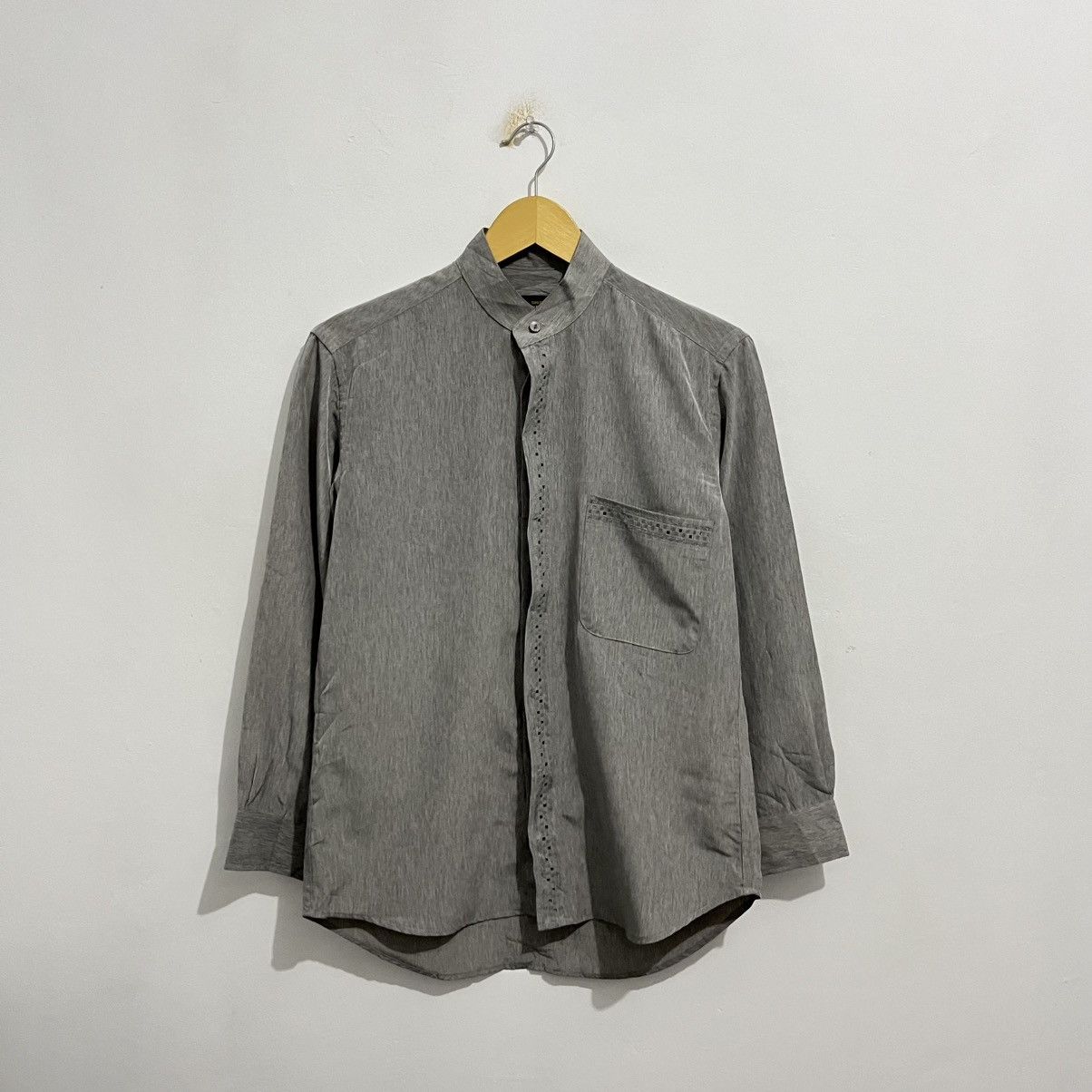 Japanese Brand × Kansai Yamamoto Kansai Yamamoto Vintage Long-Sleeve Shirt - Gray Textured Size US M / EU 48-50 / 2 - 1 Thumbnail