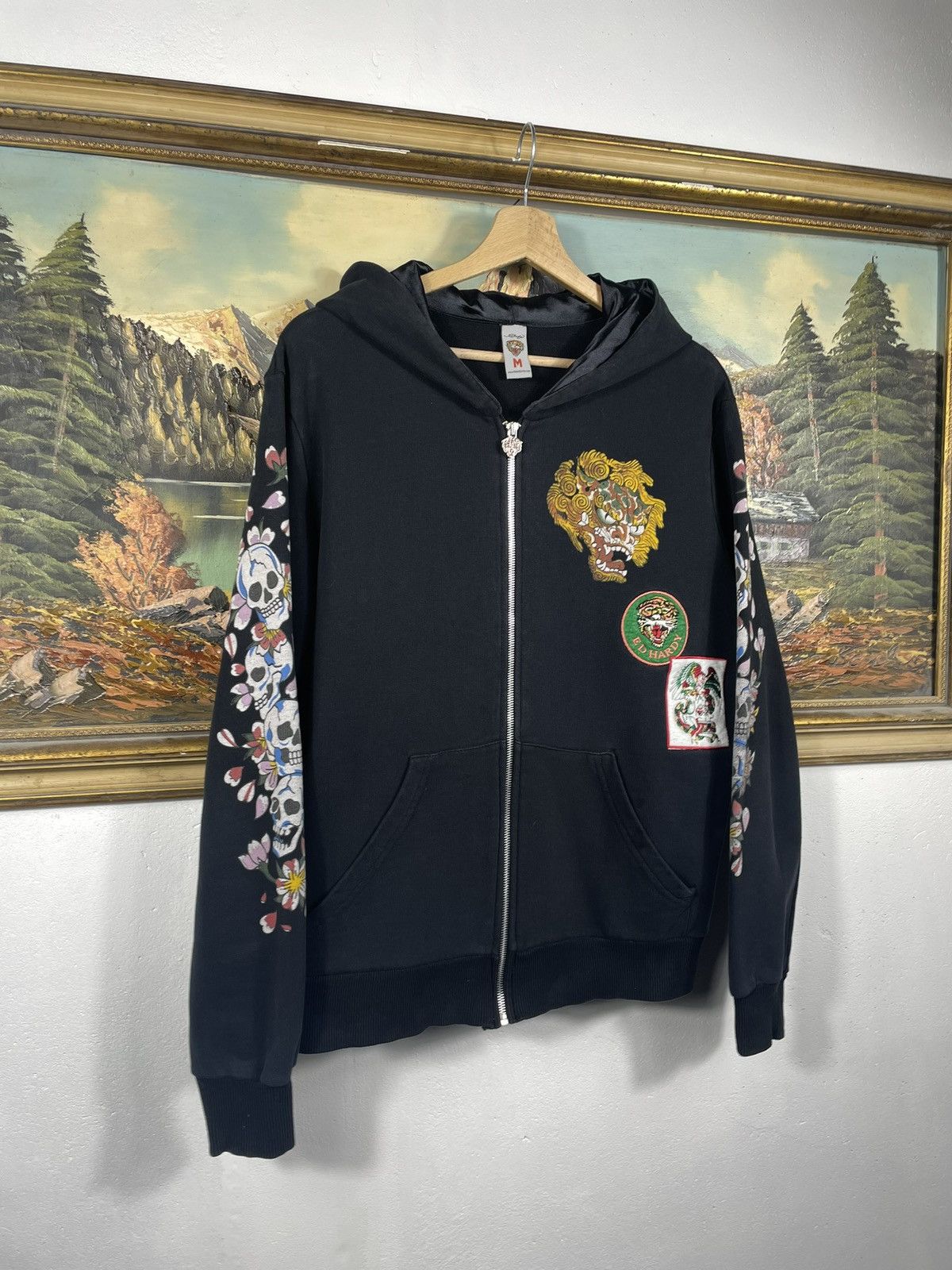 Christian Audigier × Ed Hardy × Vintage Ed Hardy Retro 00s Hoodie With Patches Affliction Grunge Size M / US 6-8 / IT 42-44 - 4 Thumbnail