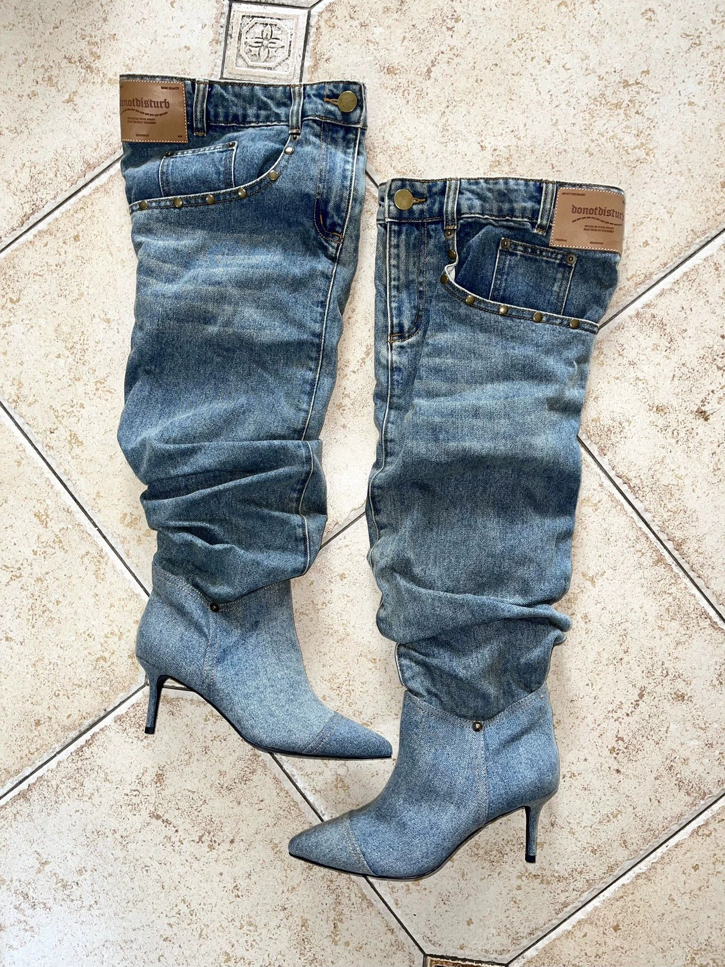 Other DONOTDISTUR Distressed Denim Pointed Toe Stiletto Tall 39 Size US 8.5 / IT 38.5 - 1 Thumbnail