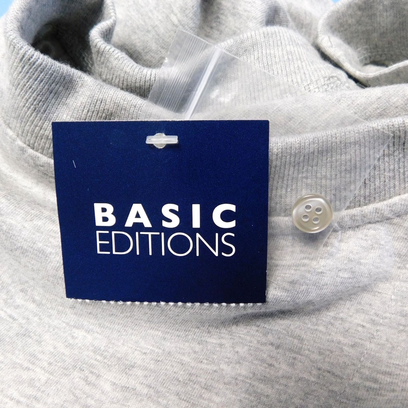 Basic Editions Basic Editions Men's Short Sleeve Knit Henley Top - Gray, Small, 90s, Classic T-Shirt, Cotton, Knit, Machine Washable, VINTAGE? Size US S / EU 44-46 / 1 - 7 Thumbnail