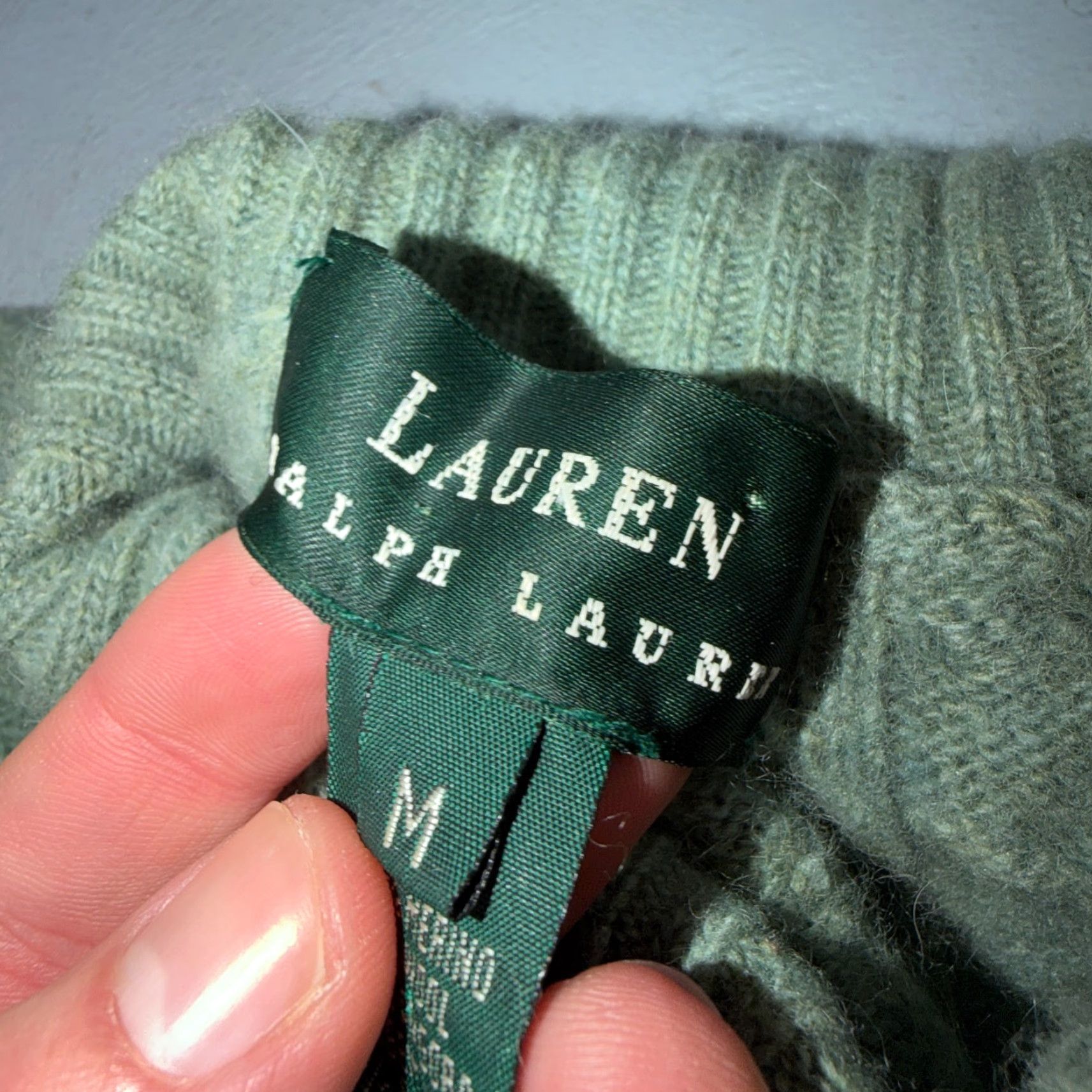 Ralph Lauren VINTAGE Lauren Ralph Lauren Womens M Peplum Green Cable Knit Sweater Wool Cashmere Angora Mock Neck Long Sleeve Pullover Regular Knit USA 90s Womens Size M / US 6-8 / IT 42-44 - 6 Thumbnail