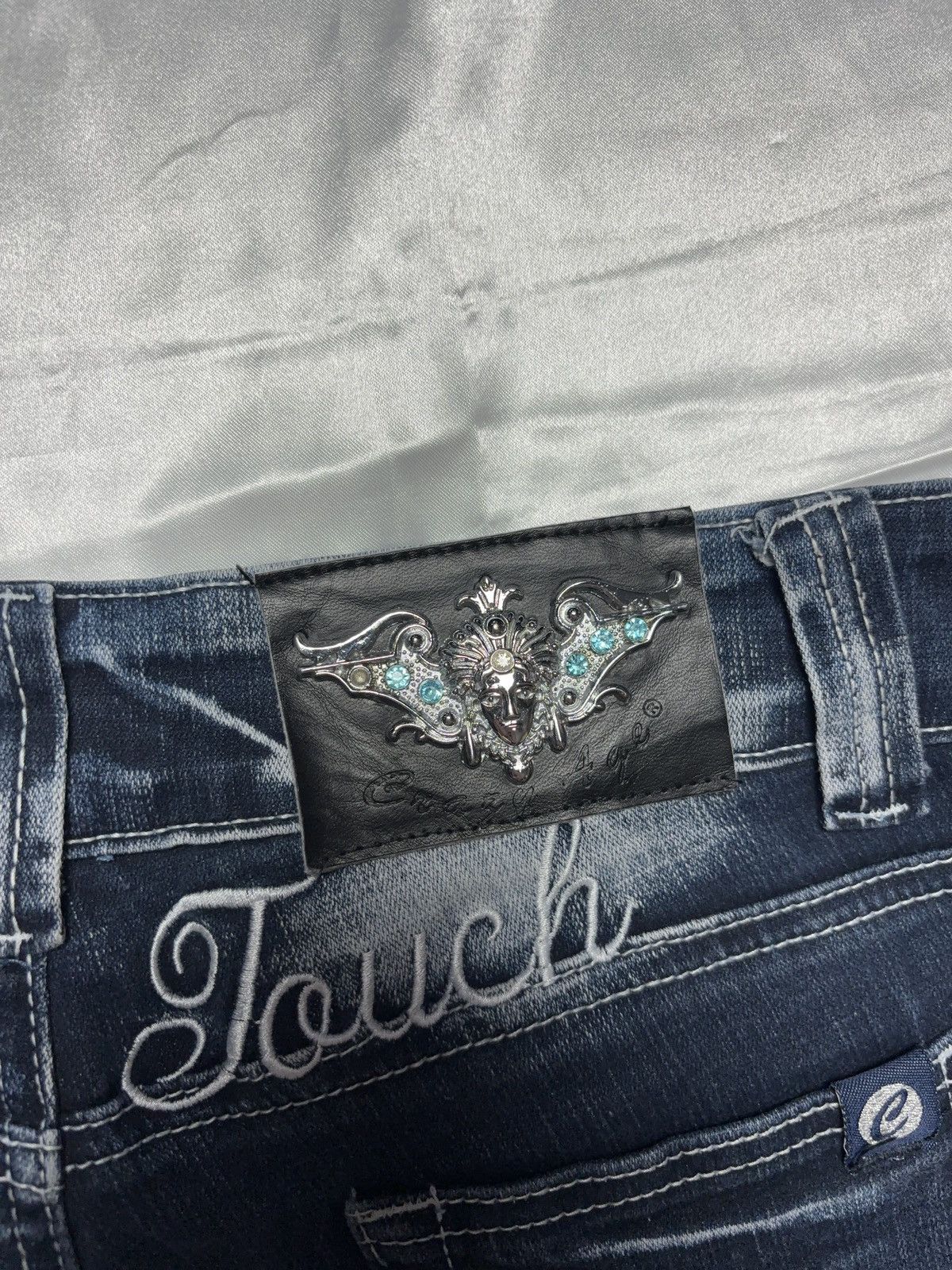 Vintage “Don’t touch” faded printed vintage flared denim jeans pants Size 26" / US 2 / IT 38 - 6 Thumbnail