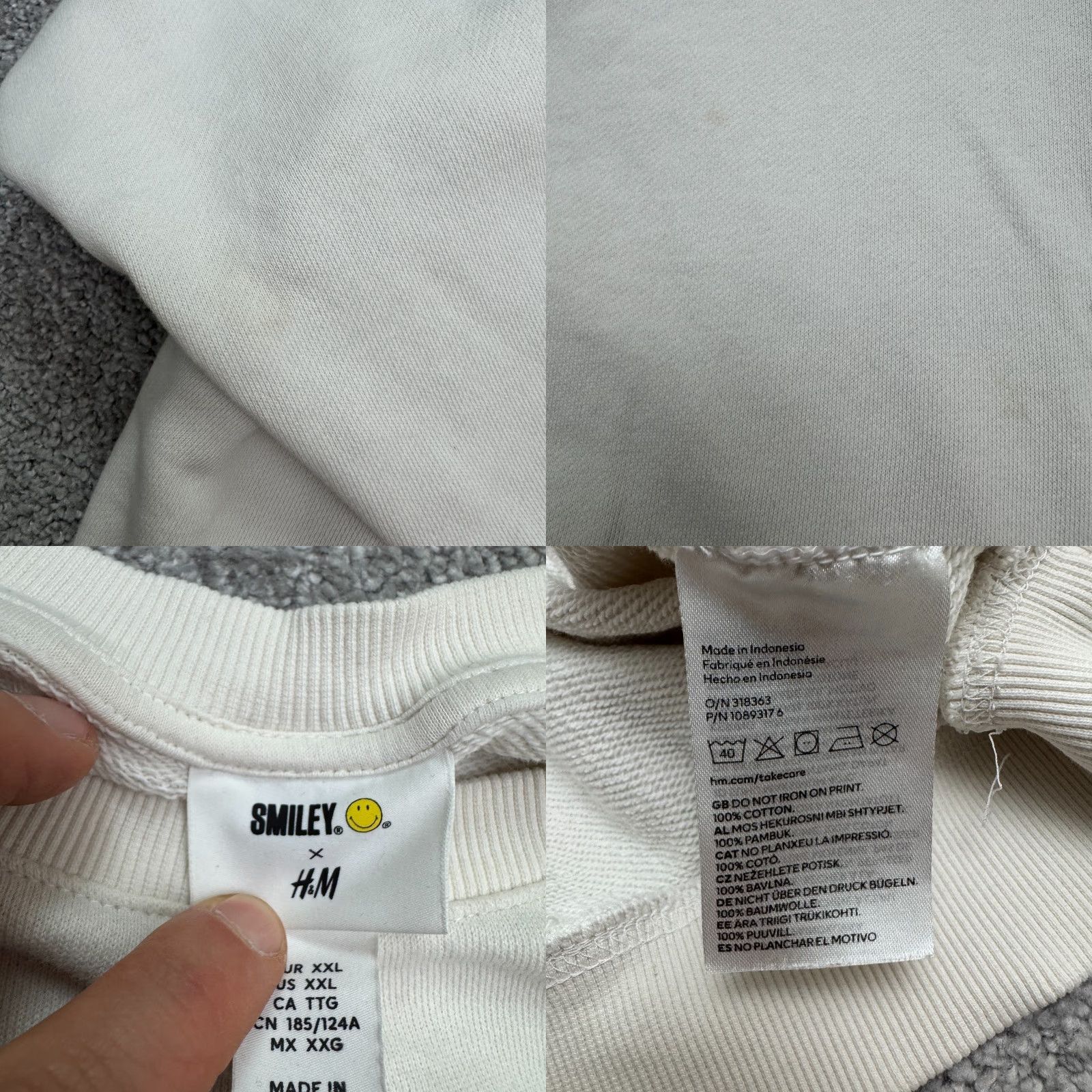 H&M VINTAGE Smiley x H&M Oversized Graphic Pullover Sweatshirt Women’s 2XL White Casual Streetwear Emojis Relaxed Fit Size XXL / US 16-18 / IT 52-54 - 8 Thumbnail