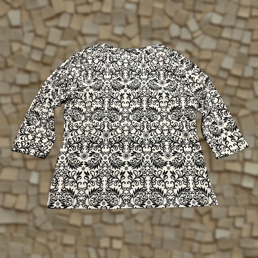 Croft & Barrow Croft & Barrow Shirt Womens Large Black White 3/4 Sleeve Floral Paisley Casual Womens Size L / US 10 / IT 46 - 1 Thumbnail