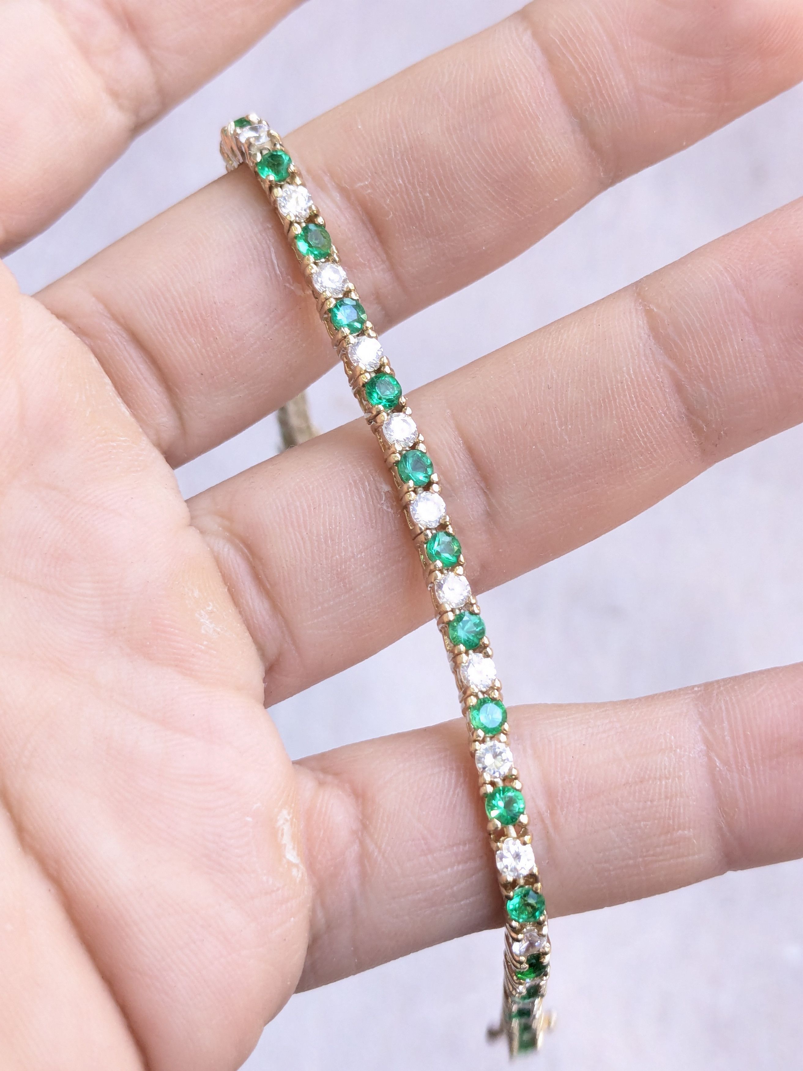 Jewelry Sterling Silver Tennis Bracelet Green Clear CZ Round 7.25 Size ONE SIZE - 8 Thumbnail