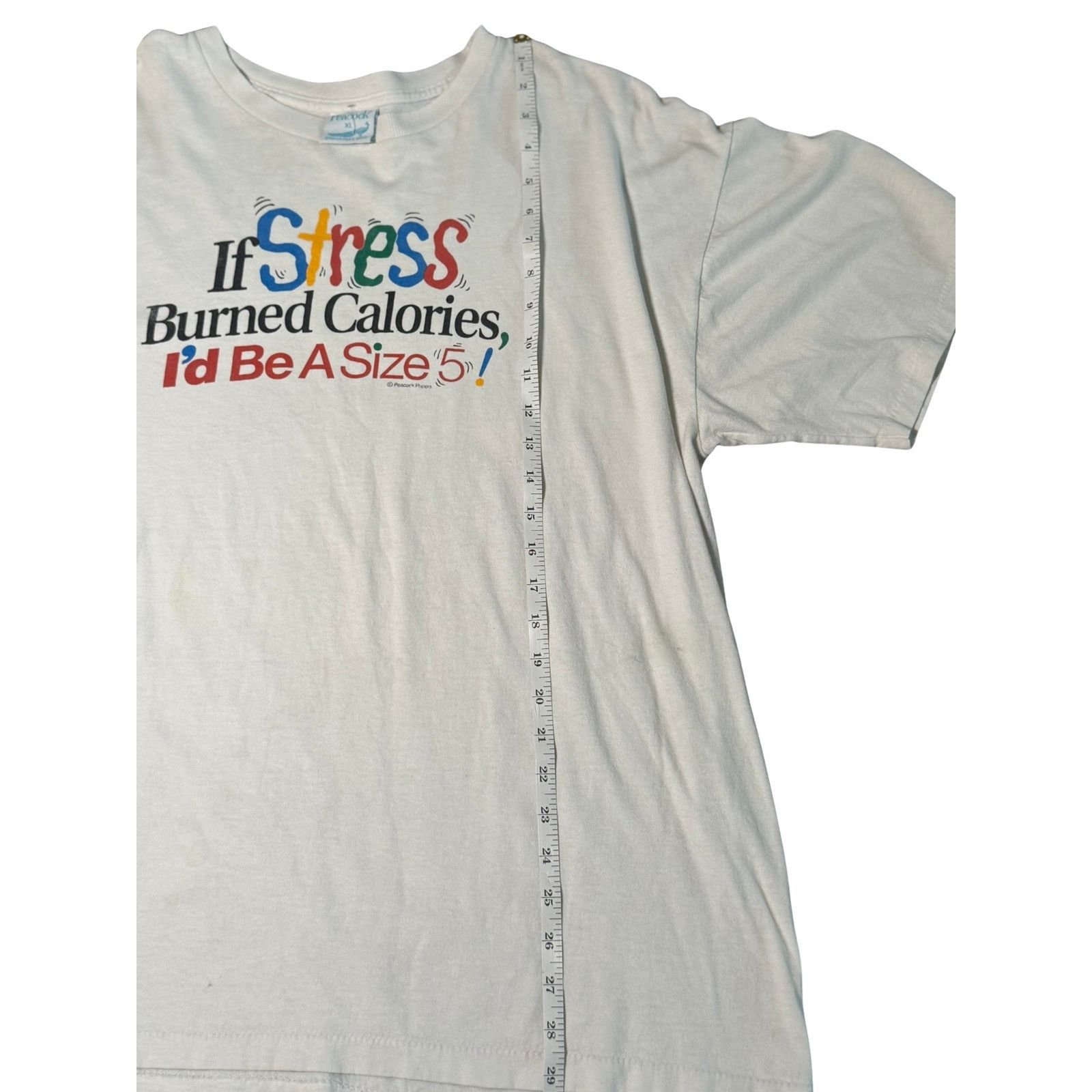 Other Vintage 90s Funny white T-Shirt stress calories XL Size US XL / EU 56 / 4 - 5 Thumbnail