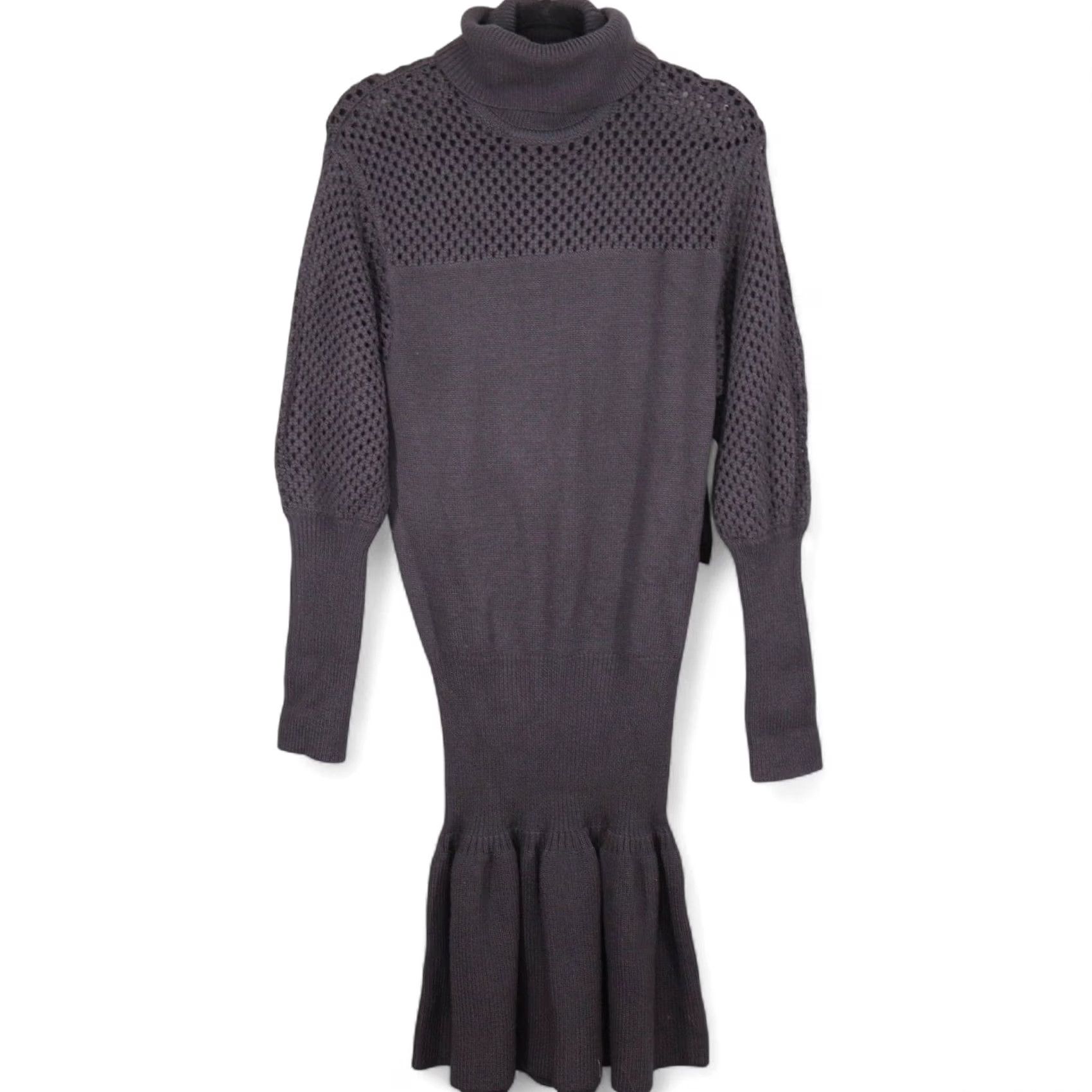 Marc by Marc Jacobs Marc by Marc Jacobs Wool Chunky Knit Turtleneck Sweater Dress S Charcoal Gray Puff Sleeve Pullover Knee Length Casual Womens Vintage-Style Winter Size S / US 4 / IT 40 - 2 Thumbnail