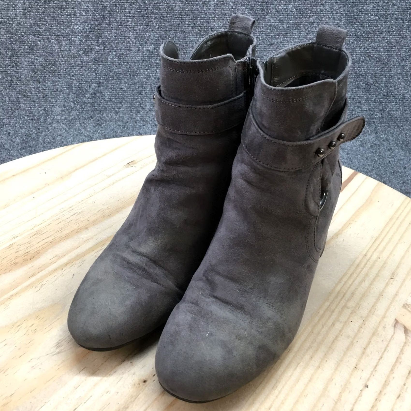 Vintage Kelly & Katie Boots Womens 7.5 Thelima Ankle Booties Gray Suede Heels Side Zip Boot Size US 8 / IT 38 - 3 Thumbnail