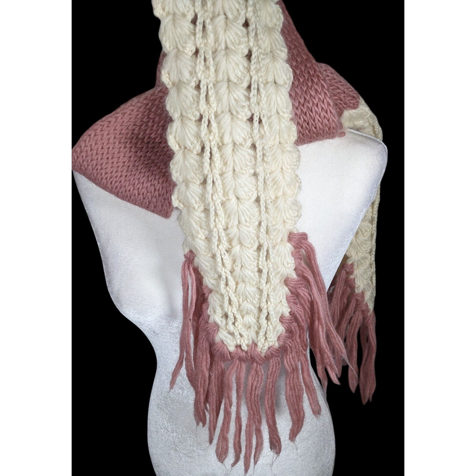 Handmade Vintage Handmade Victorian Rose Pink And Cream Scarf Size ONE SIZE - 4 Thumbnail