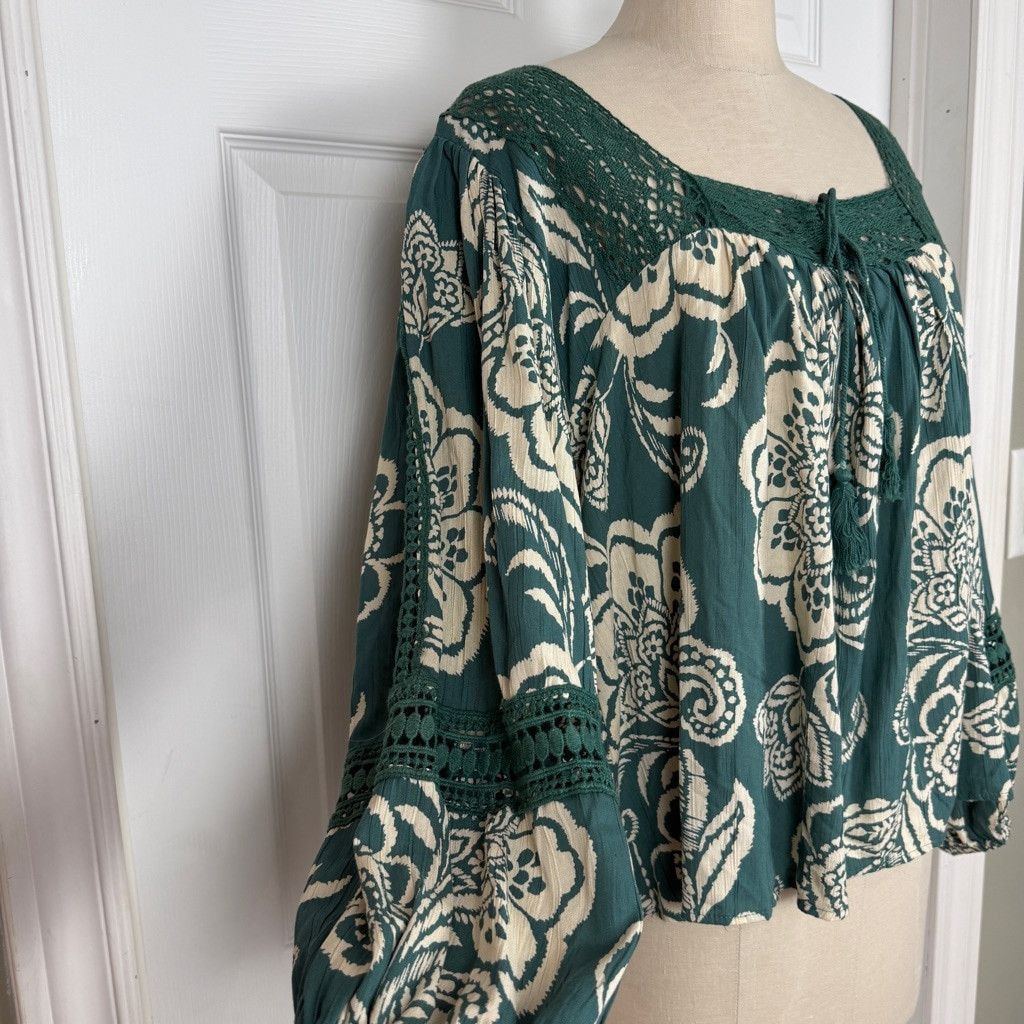 Other Angie Boho Crochet Long Balloon Sleeve Blouse Floral Small Size S / US 4 / IT 40 - 5 Thumbnail