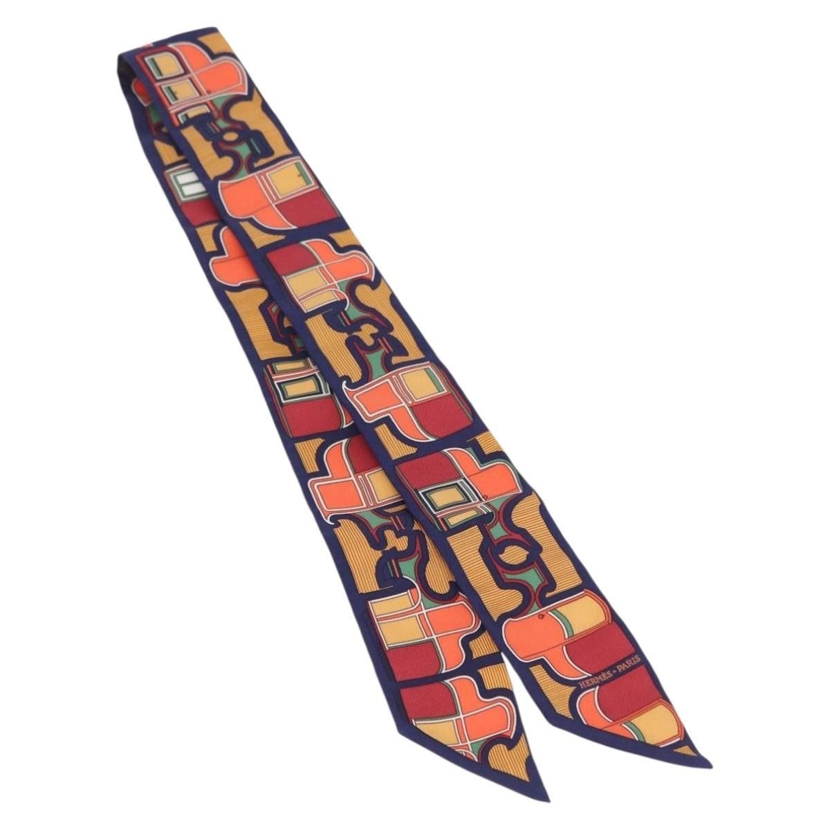 Hermes Hermes Twilly Scarf Horse Carriage Silk Navy Size ONE SIZE - 2 Thumbnail