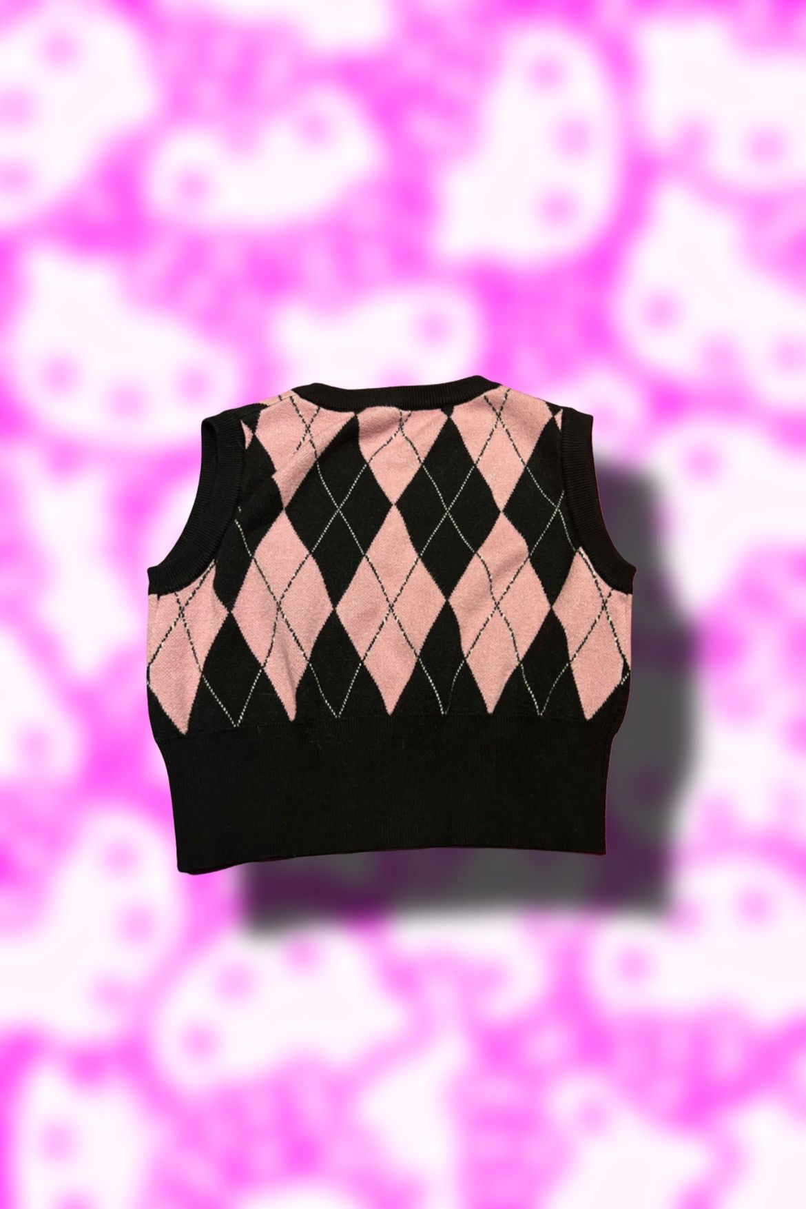Japanese Brand × Vintage Authentic Argyle Pink and Black Vest Size M / US 6-8 / IT 42-44 - 3 Thumbnail