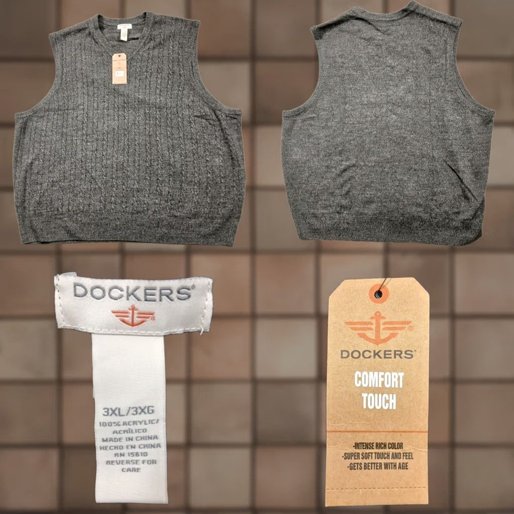 Dockers Dockers Men's Vest 3XL Gray Cable Knit Comfort Touch NWT V-Neck Sweater Vest, Bodywarmer, Classic, Casual, Workwear, Men’s, Knit, Fall Winter Size US XXL / EU 58 / 5 - 1 Thumbnail