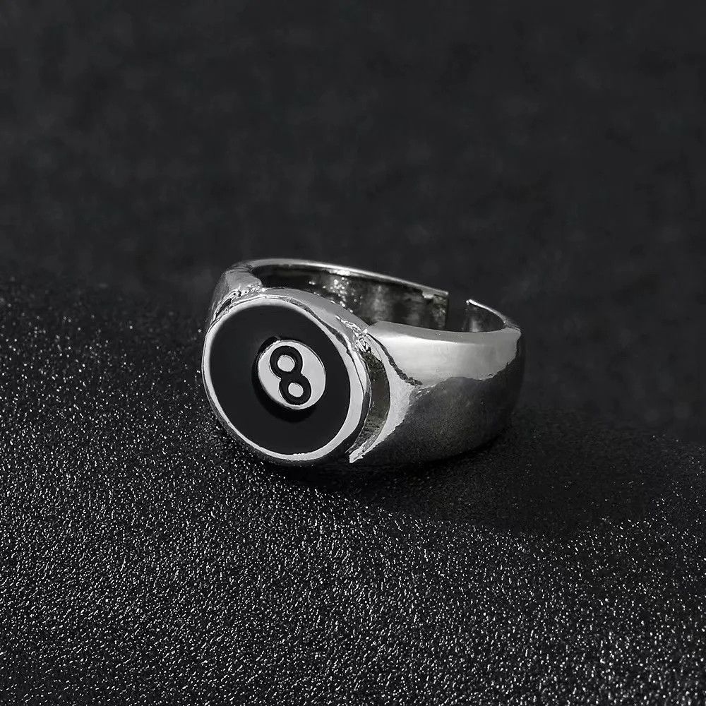 Jewelry × Vintage Billiard Number Black 8 Opening Adjustable Ring Size ONE SIZE - 3 Thumbnail