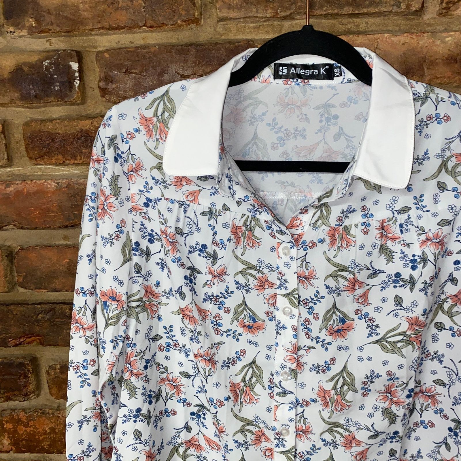 Other Allegra K White Floral Long Sleeve Button Down Shirt Size XS Size XS / US 0-2 / IT 36-38 - 2 Thumbnail
