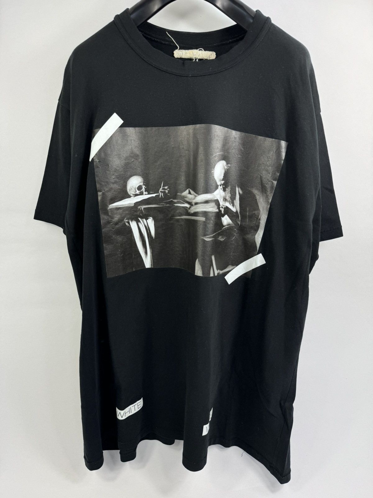 image of Off White x Virgil Abloh 13 Diagonal Print Caravaggio Print T-Shirt in Black, Men's (Size 2XL)