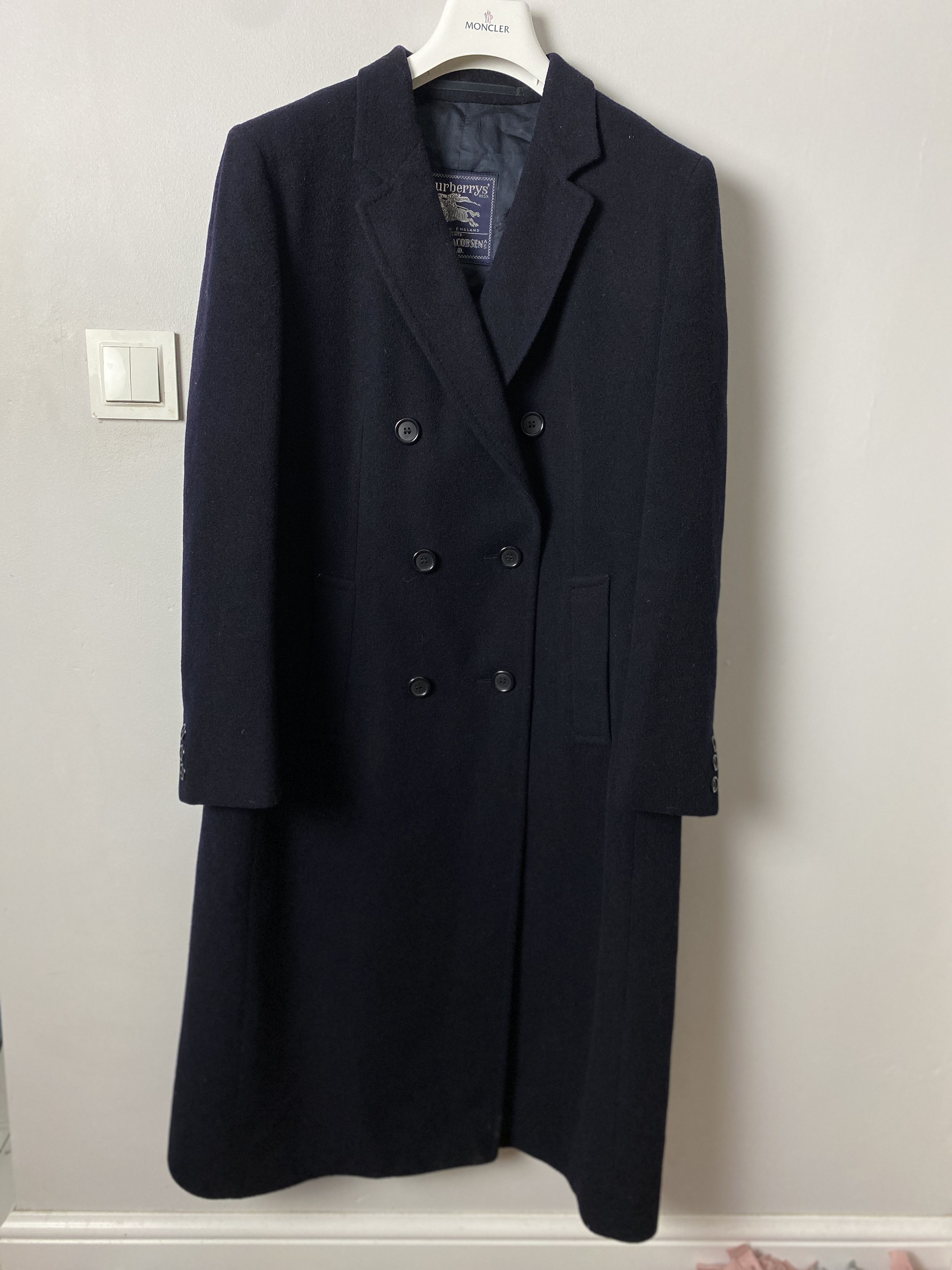 image of Burberry Vintage Double Breaster Wool Camel Hair Coat in Navy, Men's (Size Small)