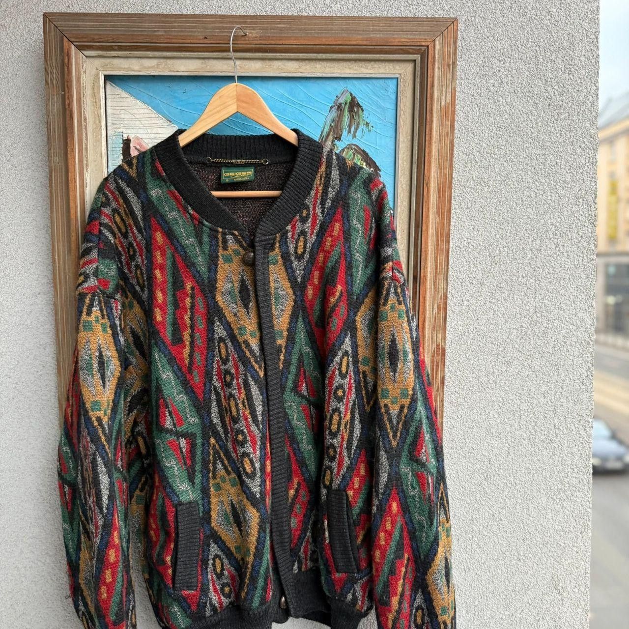 Vintage Vintage 90s Wool Jacket Cabke Knit Multi Colour Coogi Vibe Size US XL / EU 56 / 4 - 4 Thumbnail