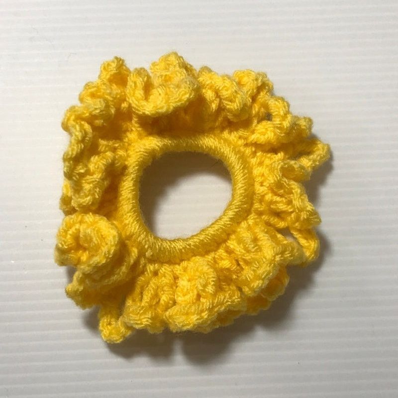 Handmade NWT Bright Yellow Handmade Crocheted Hair Scrunchie Size ONE SIZE - 3 Thumbnail