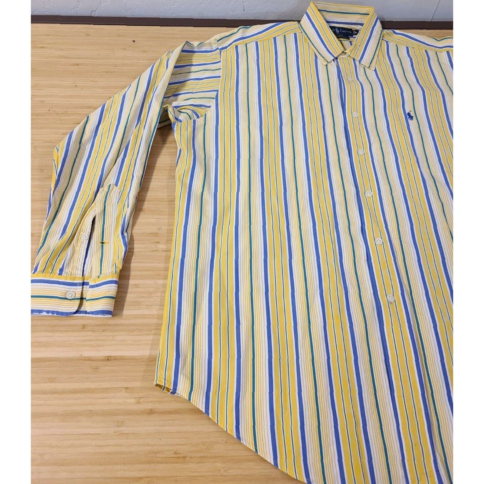 Polo Ralph Lauren Polo Ralph Lauren Shirt Men Yellow Blue Striped L Long Sleeve Button-Down Collar Knit Cotton Embroidered Logo Size US L / EU 52-54 / 3 - 3 Thumbnail