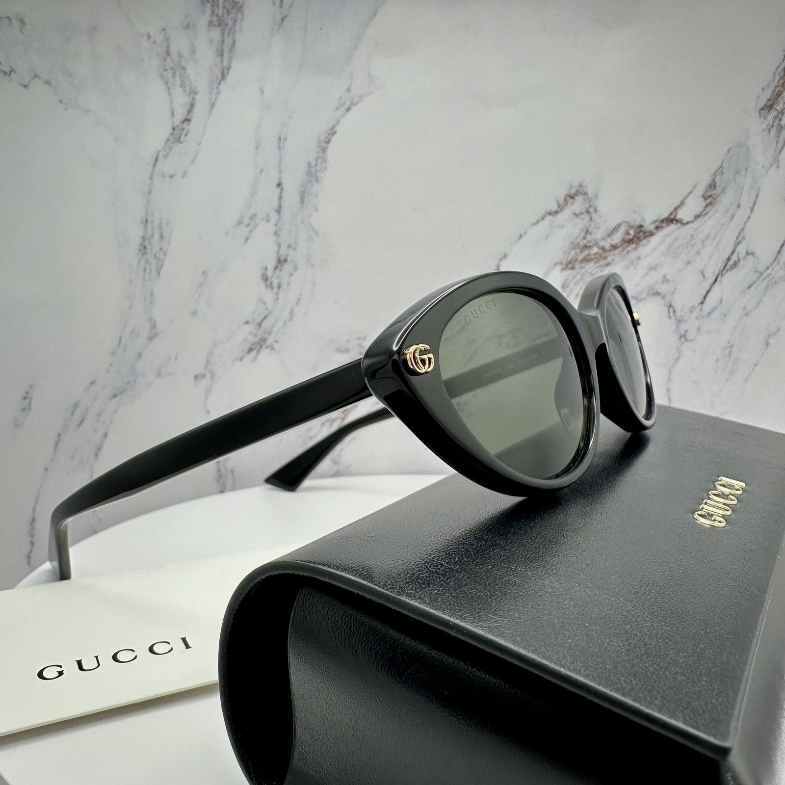 Gucci New GUCCI Sunglasses Black Cat Eye Gold Metal GG Logo Size ONE SIZE - 4 Thumbnail