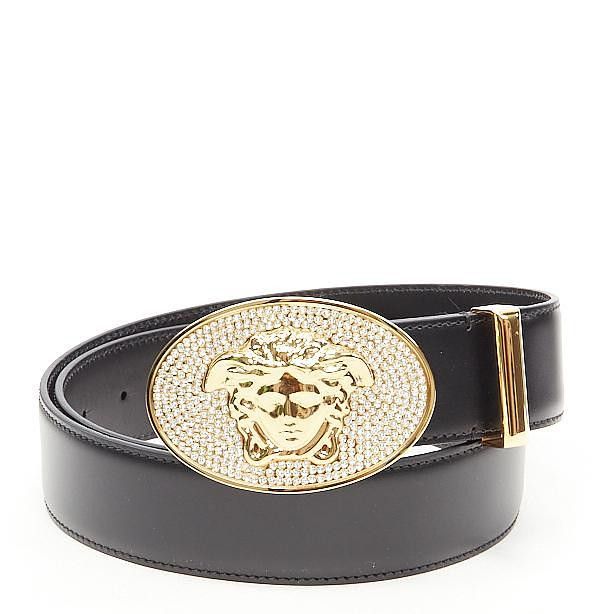 Versace VERSACE La Medusa crystal encrusted gold buckle black belt 85cm 32-36" Size 32 - 1 Preview