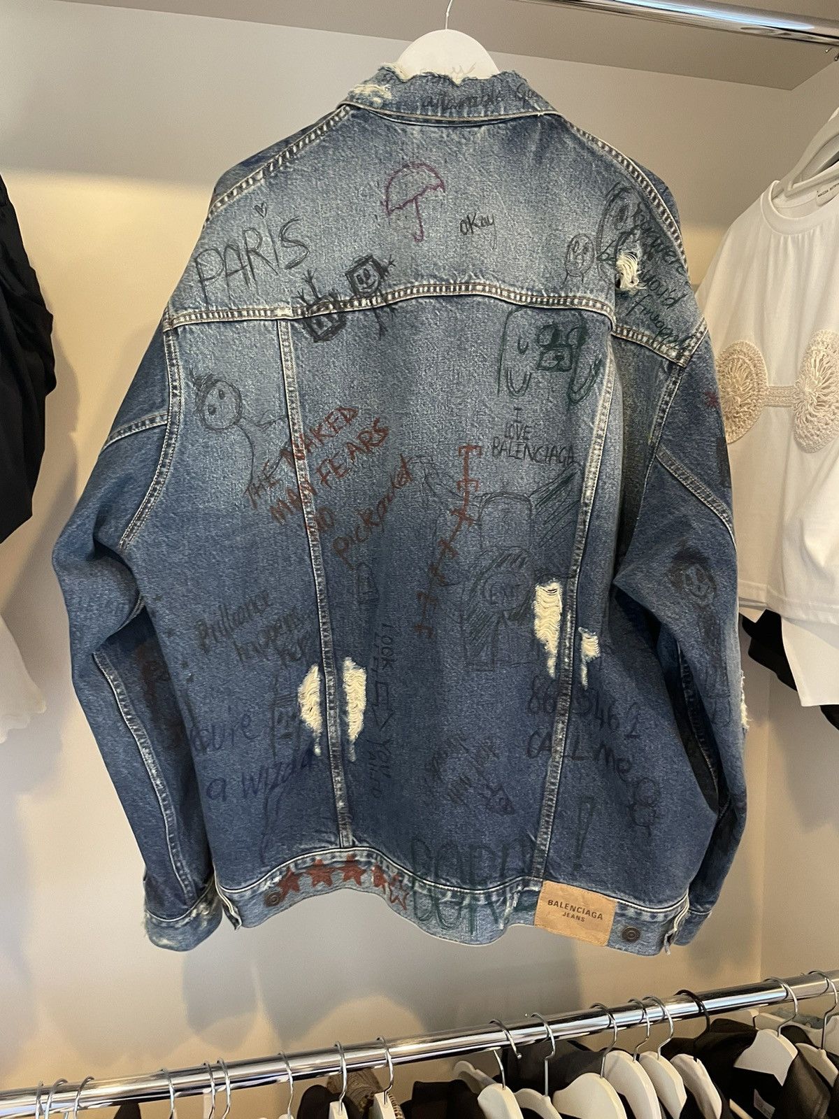 Balenciaga 🔥 SS22 Balenciaga Distressed Grafitti Denim Jacket Size US XL / EU 56 / 4 - 4 Thumbnail