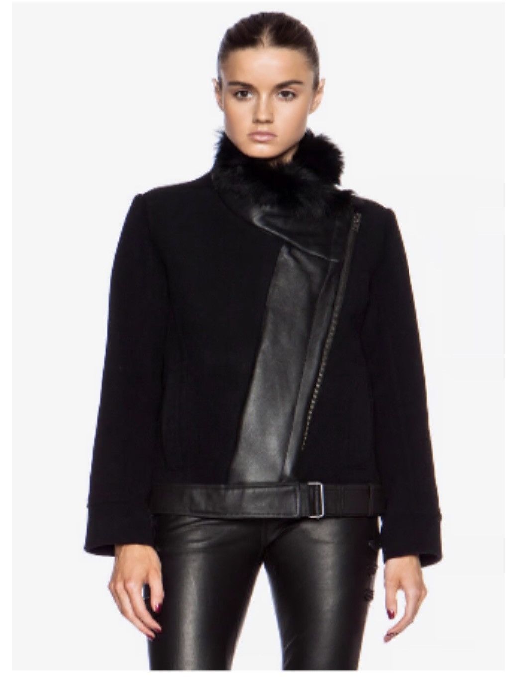 Helmut Lang HELMUT LANG Fur Combo Wool Blend Jacket in Black Size S / US 4 / IT 40 - 10 Thumbnail
