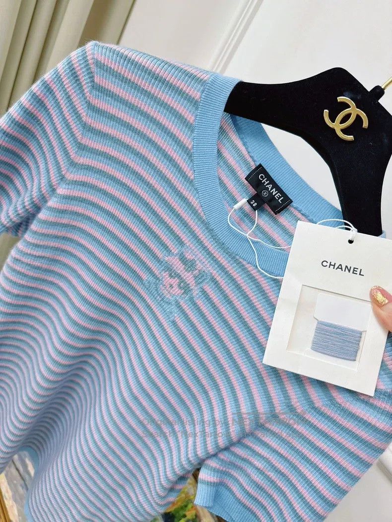 Chanel Chanel 25B blue and pink colour-block striped cashmere kni Size XS / US 0-2 / IT 36-38 - 8 Thumbnail