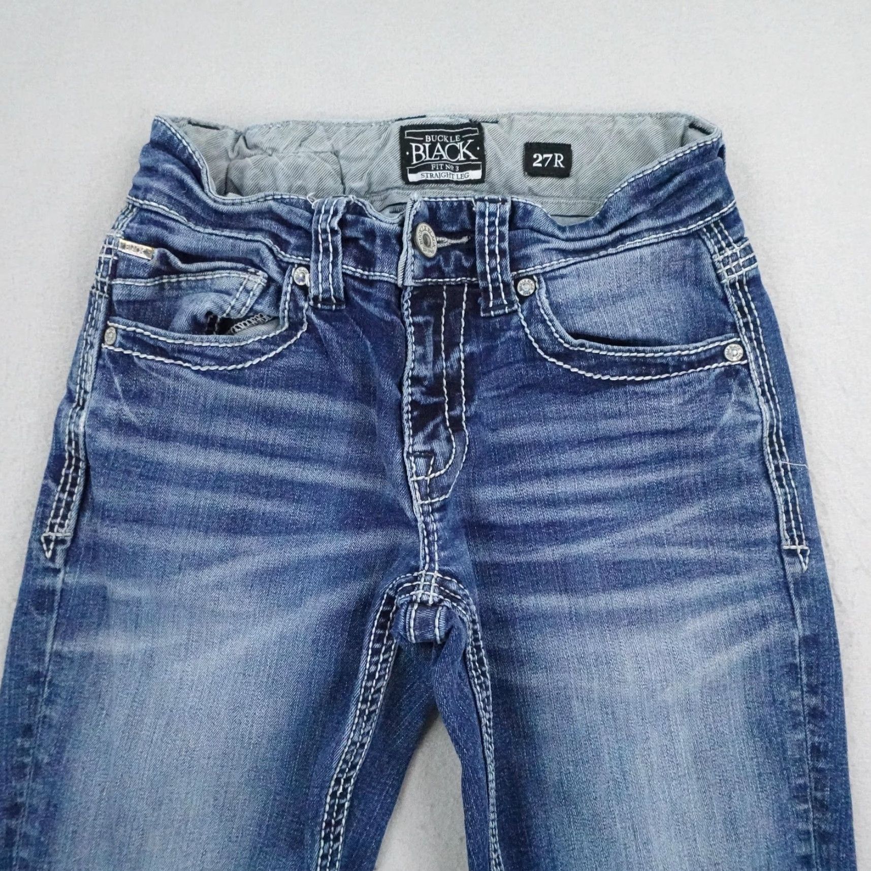 Buckle Black Buck le Black Jeans Womens 27R Blue Denim Straight Leg Slim Fit No 3 Stretch BKE Size 27" / US 4 / IT 40 - 2 Thumbnail