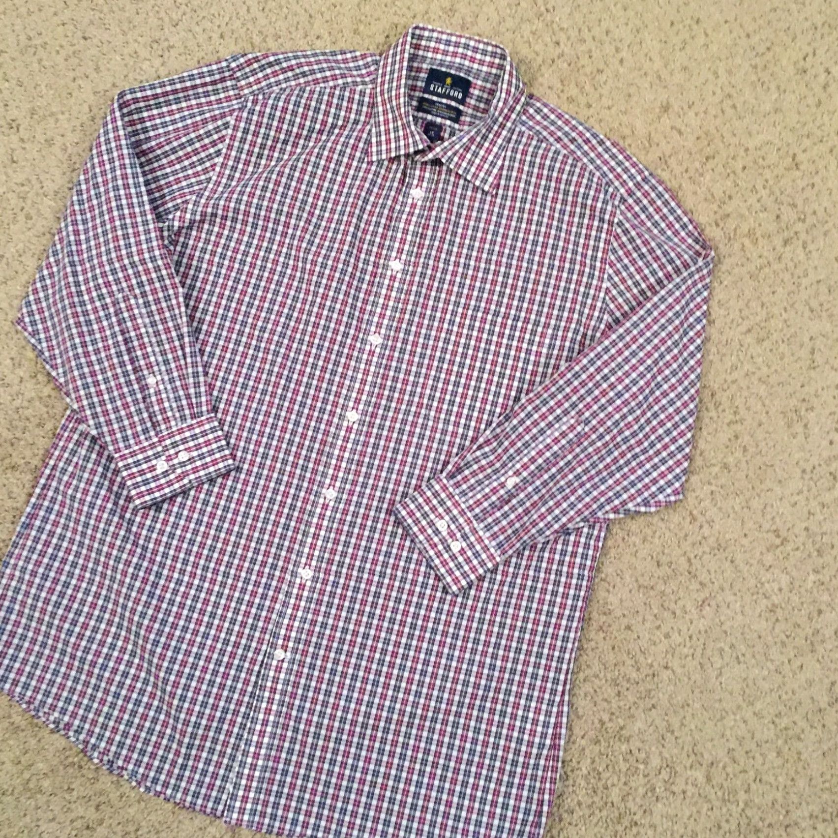 Stafford Stafford Shirt Mens 17 Purple Plaid Long Sleeve Button Up Size US XL / EU 56 / 4 - 2 Thumbnail